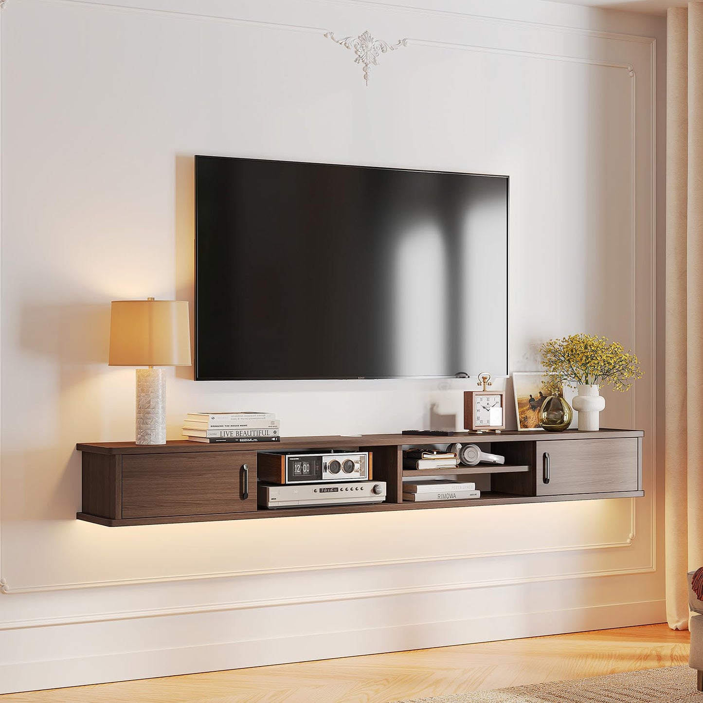 FurniNova Floating TV Stand,51'' Wall Mounted TV Console,Floating TV Shelf,Wall TV Cabinet,Floating Entertainment Shelf,Walnut