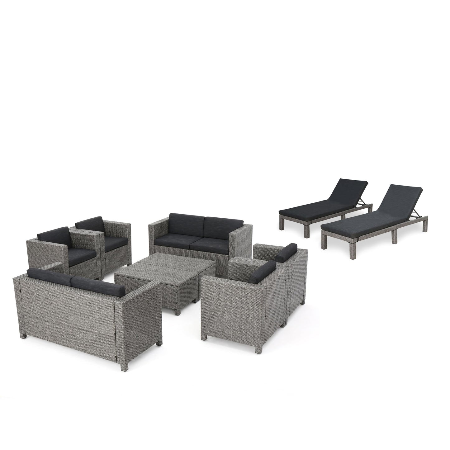 Christopher Knight Home Puerta Outdoor Wicker Patio Set with Water Resistant Cushions, 10-Pcs Set, Mix Black / Dark Grey