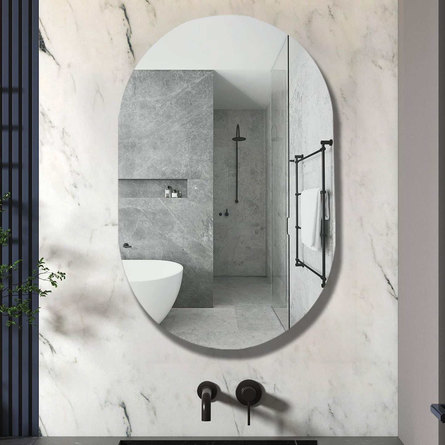 HESONTH 20x30 Inch Oval Frameless Mirror Cabinet,Bathroom Medicine Cabinet with Frameless Mirror, Wall Mounted Cabinet for Bathroom Toilet Kitchen,Recess or Surface Mount Installation