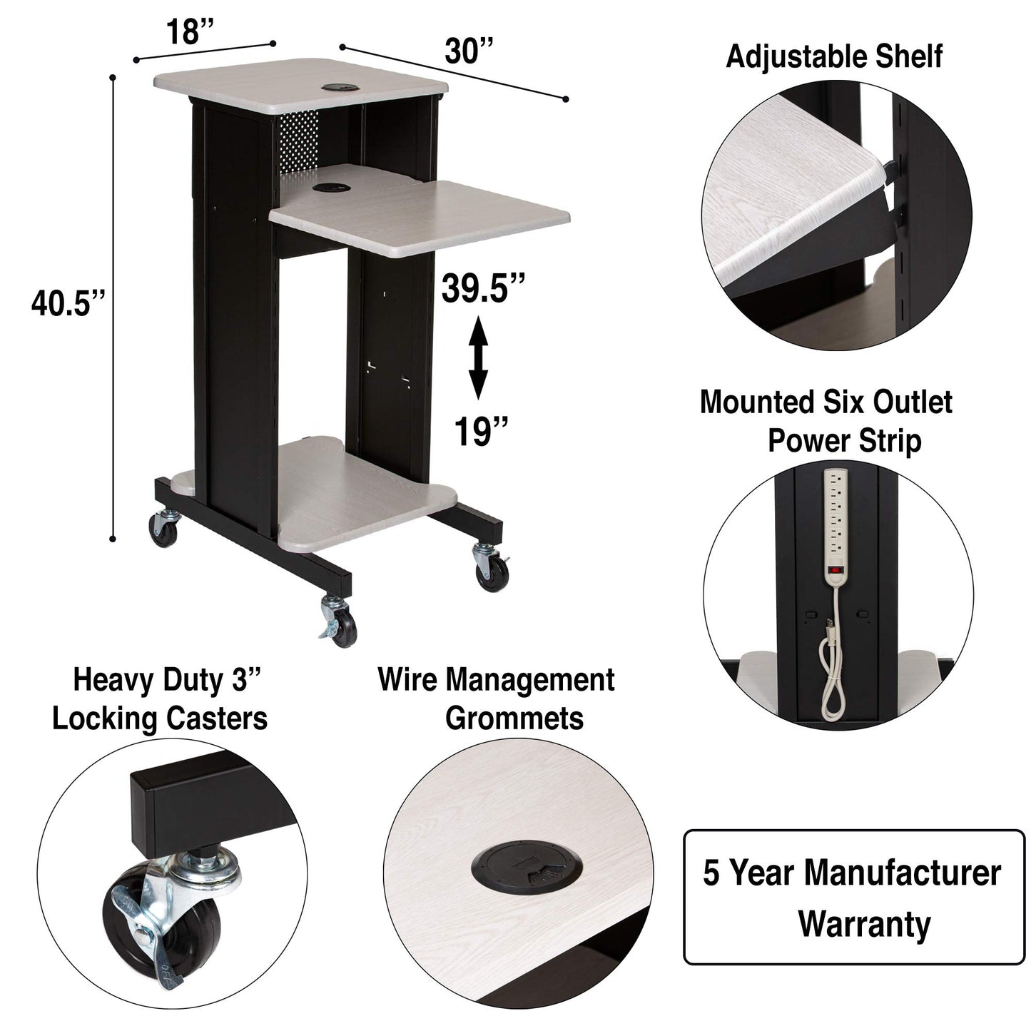 OEF Furnishings Presentation Cart and Stand, OEFPRC200, Steel Frame, Ivory Woodgrain