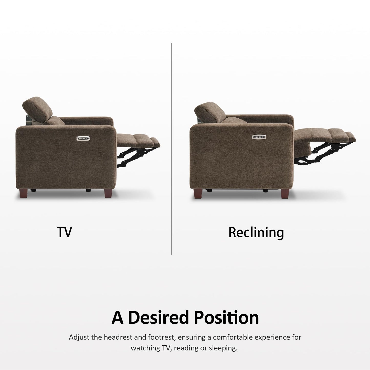 MCombo Zero Wall Recliner Chair, Wall Hugger Power Recliner Chair with Adjustable Headrest, High Wood Leg, USB & Type C Dual Charge Ports, for Living Room, Small Spaces, HL128 (Textile, Coffee)
