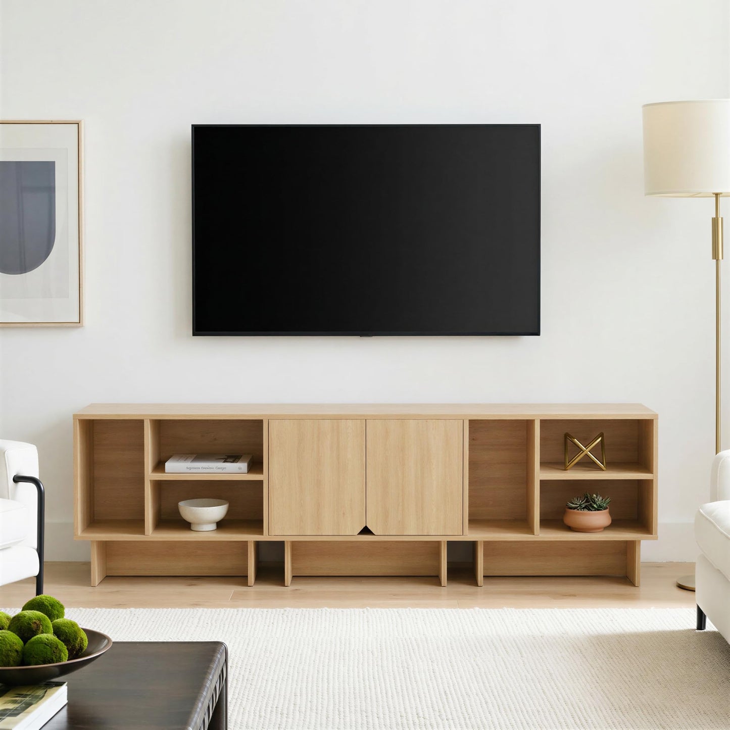 Lab Cosi Modular TV Stand for 70-Inch TV,Modern 3pcs Storage Sideboards,Bookcase,End Table,Nightstand,Buffet Cabinets,Coffee Table for Living Room,Dining Room,Bedroom, Natural