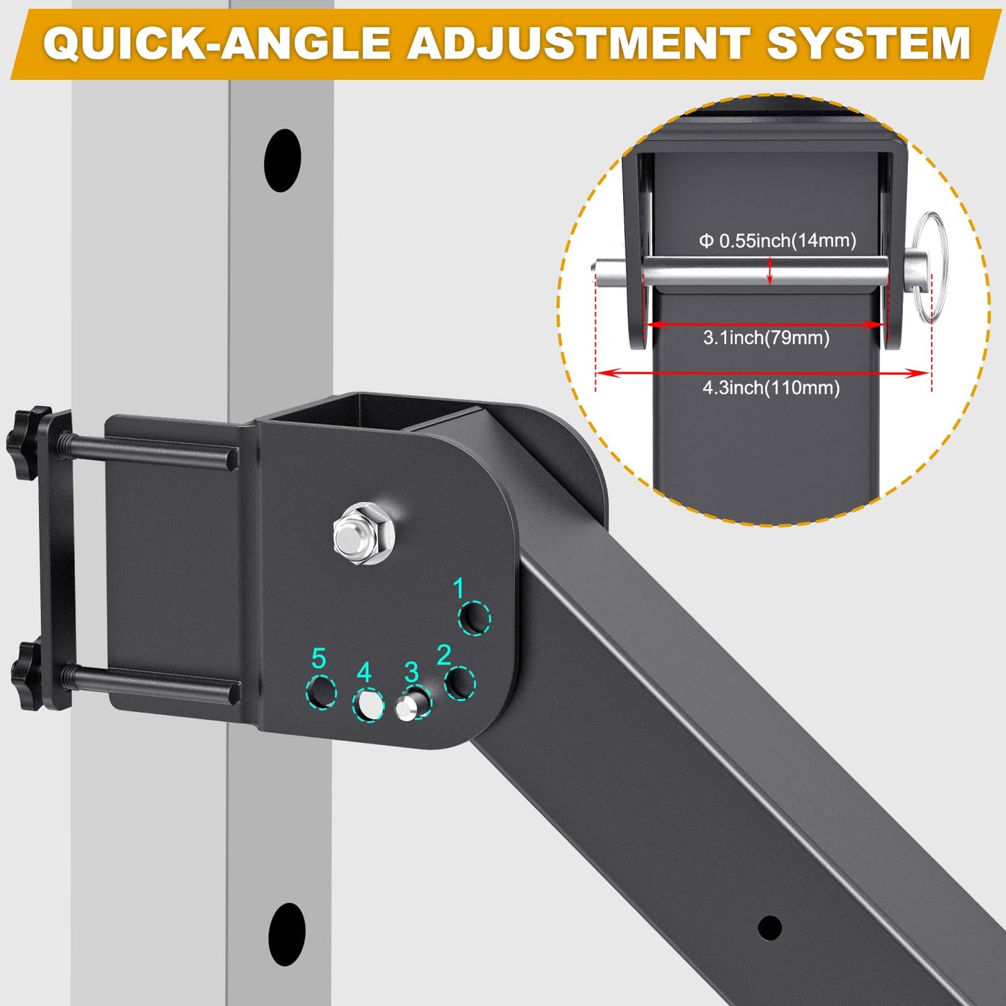 Kipika Power Rack Jammer Arms - Adjustable Height & Angle Lever Arm System for 3x3 Power Cages with 5/8" or 1" Holes - Fits 2-Inch Olympic Plates - 1 Pair (for 3" x 3" Racks with 5/8" or 1" Holes)