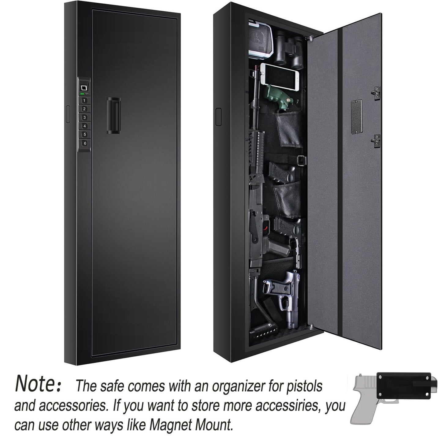Biometric Gun Safe for Rifle, Shotguns, Pistols, Compact Long Gun Safe, Quick Access Fingerprint Gun Safe Firearm Case- Upgraded Biometric/Keypad/Key Access