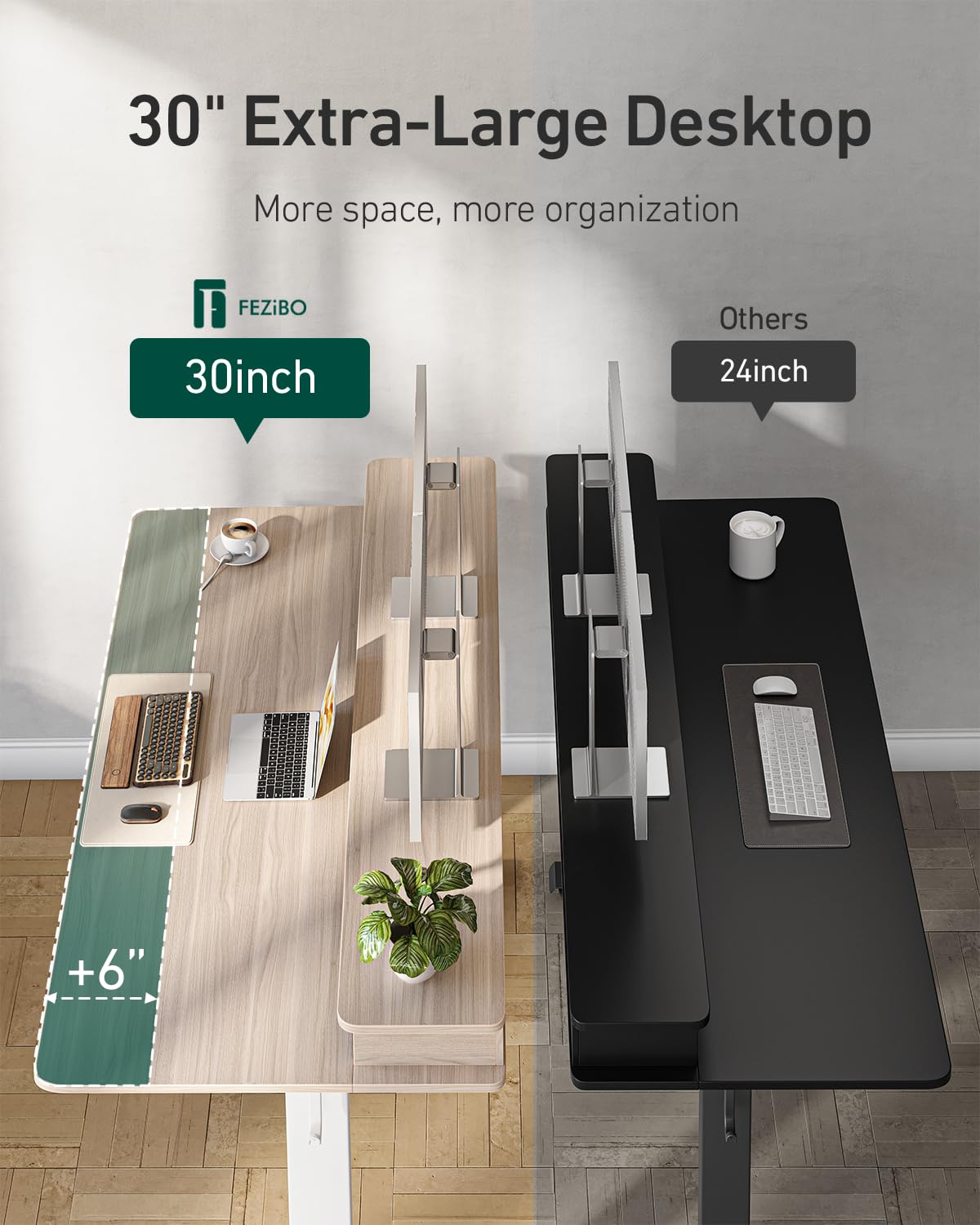 CubiCubi 55" x 30" Standing Desk with Drawers, Height Adjustable Electric Workstation, Computer Sit Stand Up Table with Large Storage Shelf 4 Drawers and 2 Hooks, Light Rustic Brown