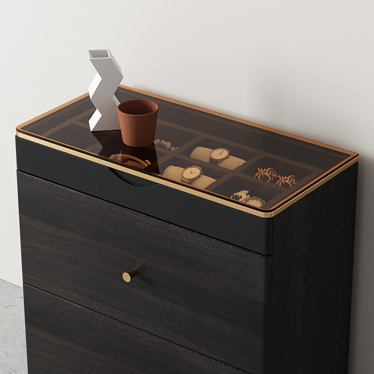 Lartis Nightstand with Glass Top - Night Stand with Drawer No Installation Required - Black Storage Nightstand Compartmentalized Storage, Large Capacity Drawer Tempered Glass