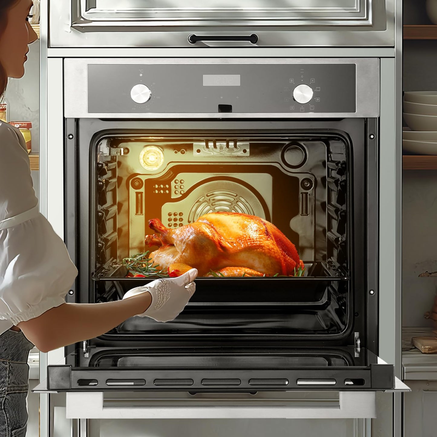 VEVOR Wall Oven, 24 inch Electric Built-in Wall Oven with 9 Cooking Functions, 2.68 Cu.Ft Convection Wall Oven with Digital Timer, Electric Single Wall Oven with Baking Rack and Tray, for Kitchen