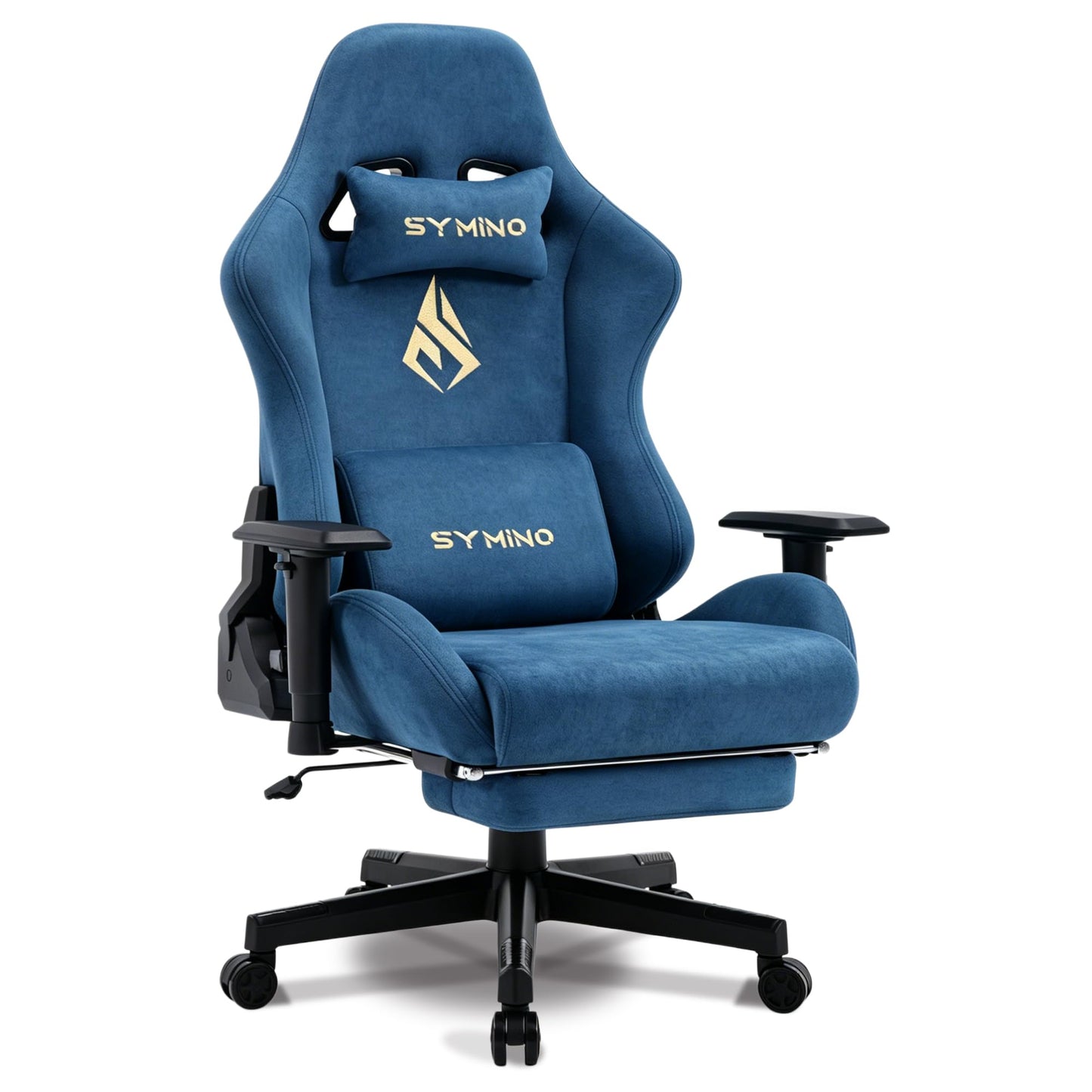 Symino Gaming Chair, Ergonomic Office Chair with 2D Armrests, 150° Recline, Breathable Faux Suede Fabric, Adjustable Headrest, Computer Desk Chair for Home Office, with Footrest, Blue