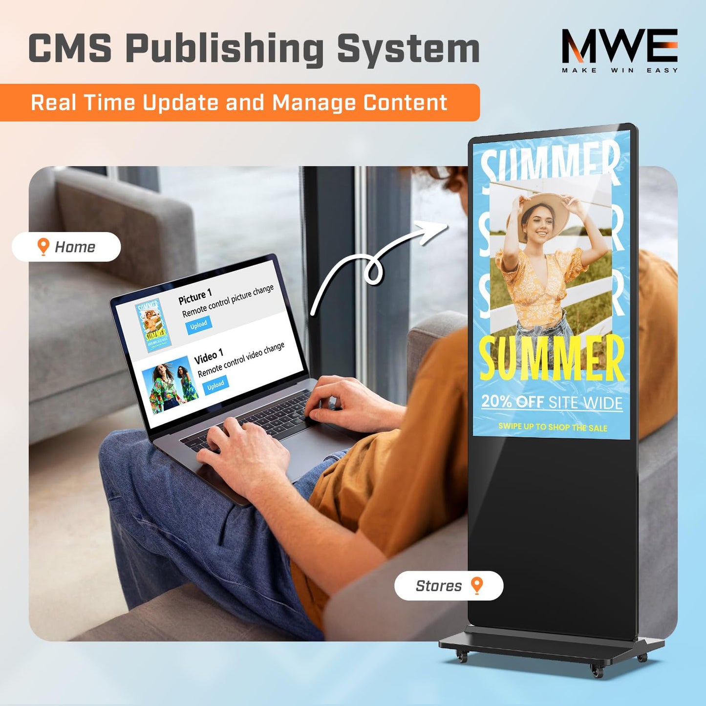 MWE 65 Inch 4K Touchscreen Kiosk, Indoor Floor Standing Digital Signage Displays, Advertising Display LCD Kiosk, Interactive Display Poster Android System with Auto Media Player, HDMI/USB/WIFI