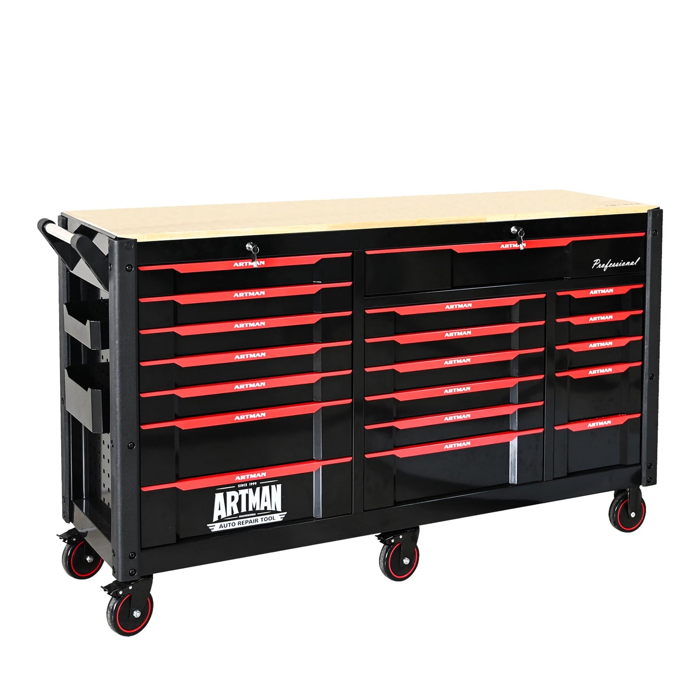 KEIKI Automobile Repair Heavy Duty Tool Cart with 7+12 Drawers (Without Tools), Rolling Tool Chest Cabinet with Wheels, Metal Storage Organizer for Garage, Workshop, Laboratory (Black & Red)