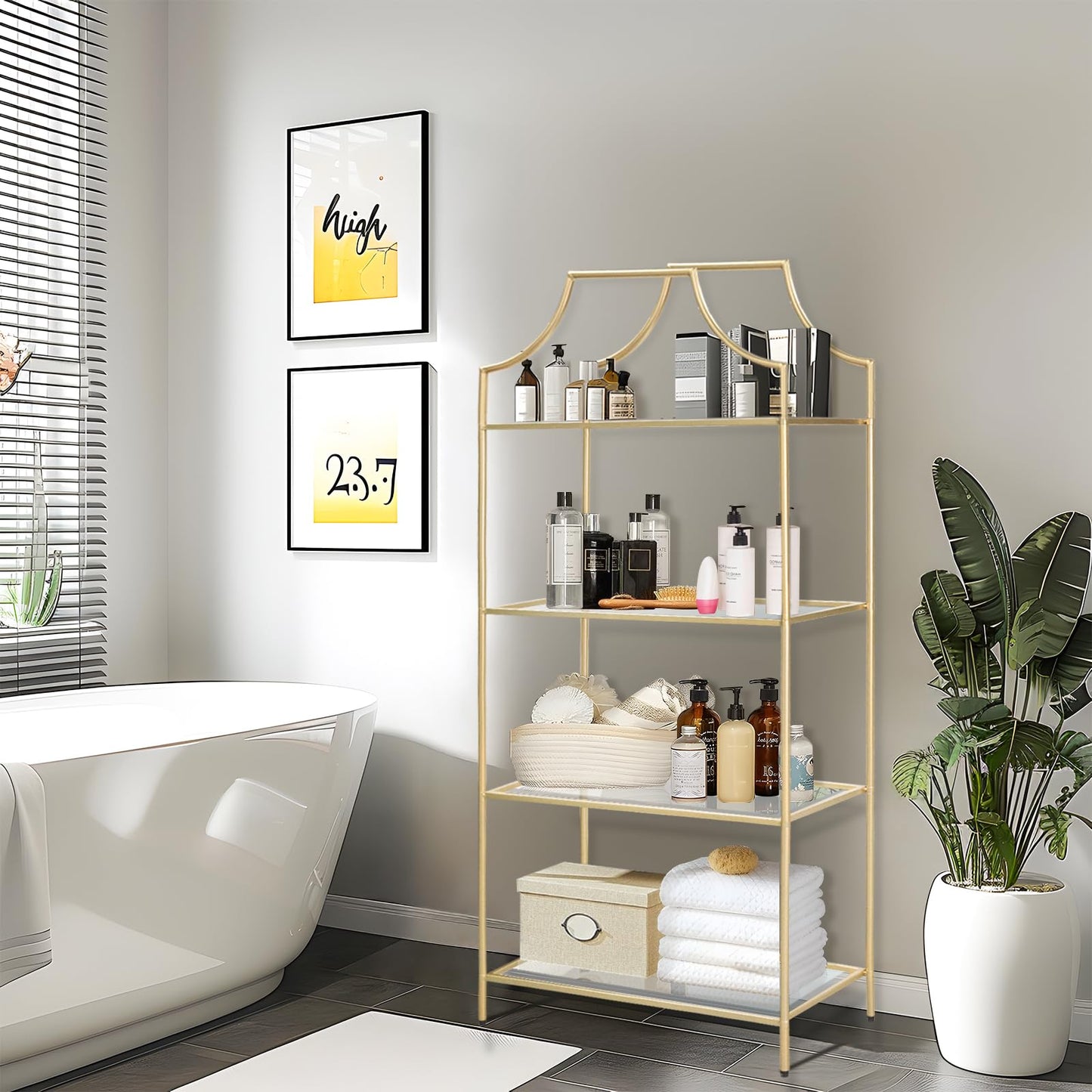GIFTTROVE 4 Tier Bookshelf, Metal Book Shelf for Storage, Tall Storage Display Bookcase, Modern Open Book Case for Bedroom, Living Room, Glass Office Organization Shelf, 66.3" X 26" X 13"