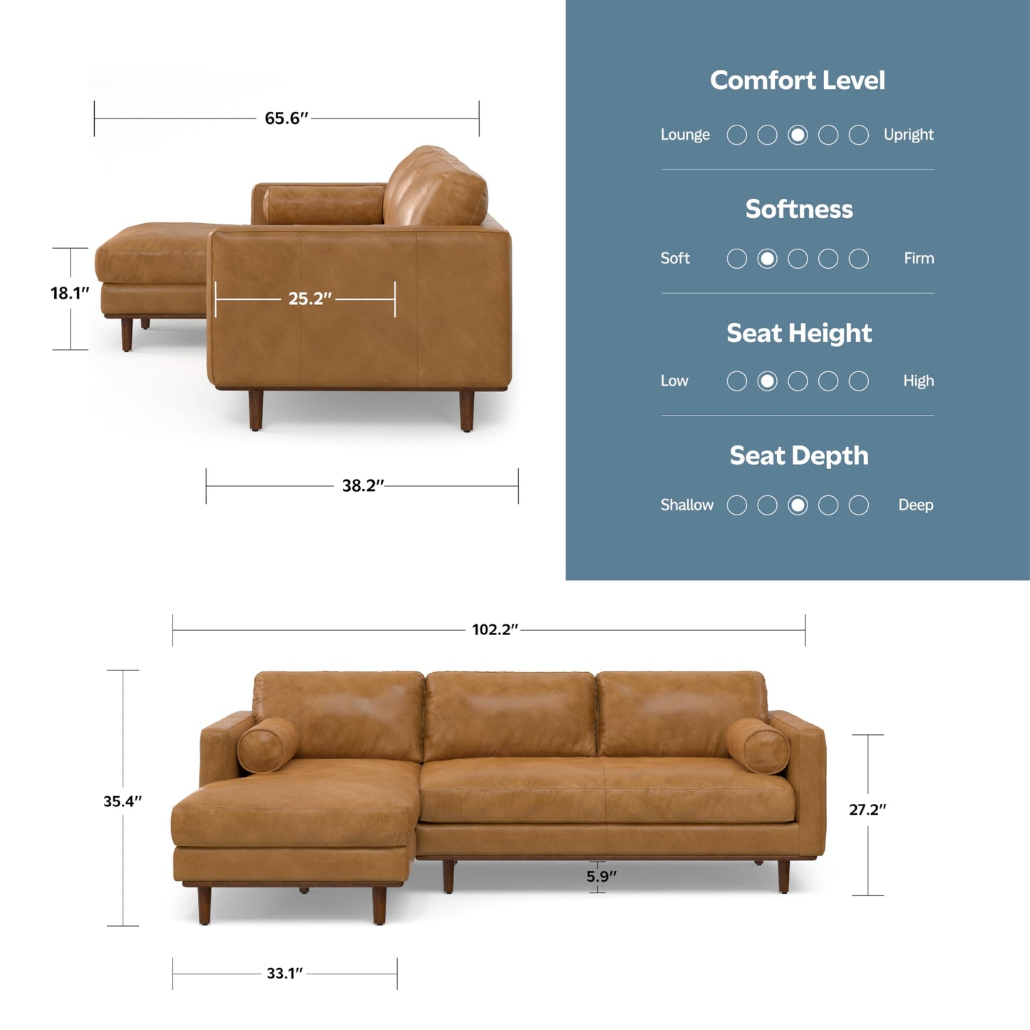 SIMPLIHOME Morrison Left Sectional Sofa in Full-Grain Genuine Leather, Sienna, 102-inches Wide, L-Shaped Leather Couch with Left Chaise for The Living Room and Family Room