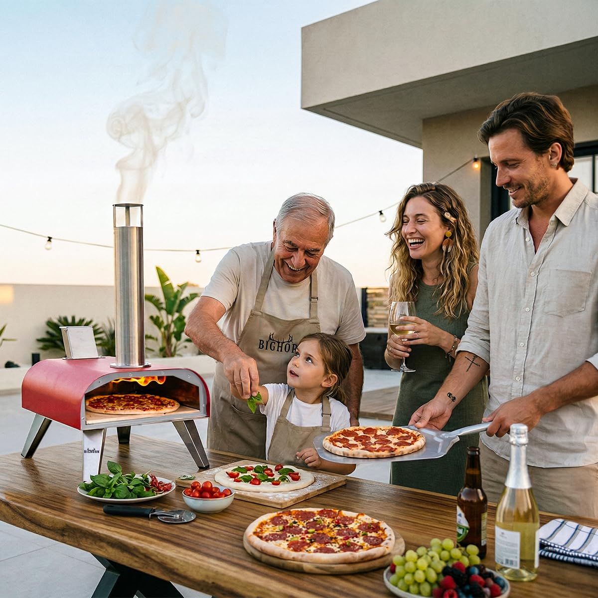 BIG HORN 12" Multi-Fuel Outdoor Pizza Oven Reach up to 1110℉– 3-in-1 Wood,Gas &Electric Compatible (Burners Sold Separately),Pellet Pizza Oven Portable Pizza Maker for Backyard, Camping&Tailgating,Red