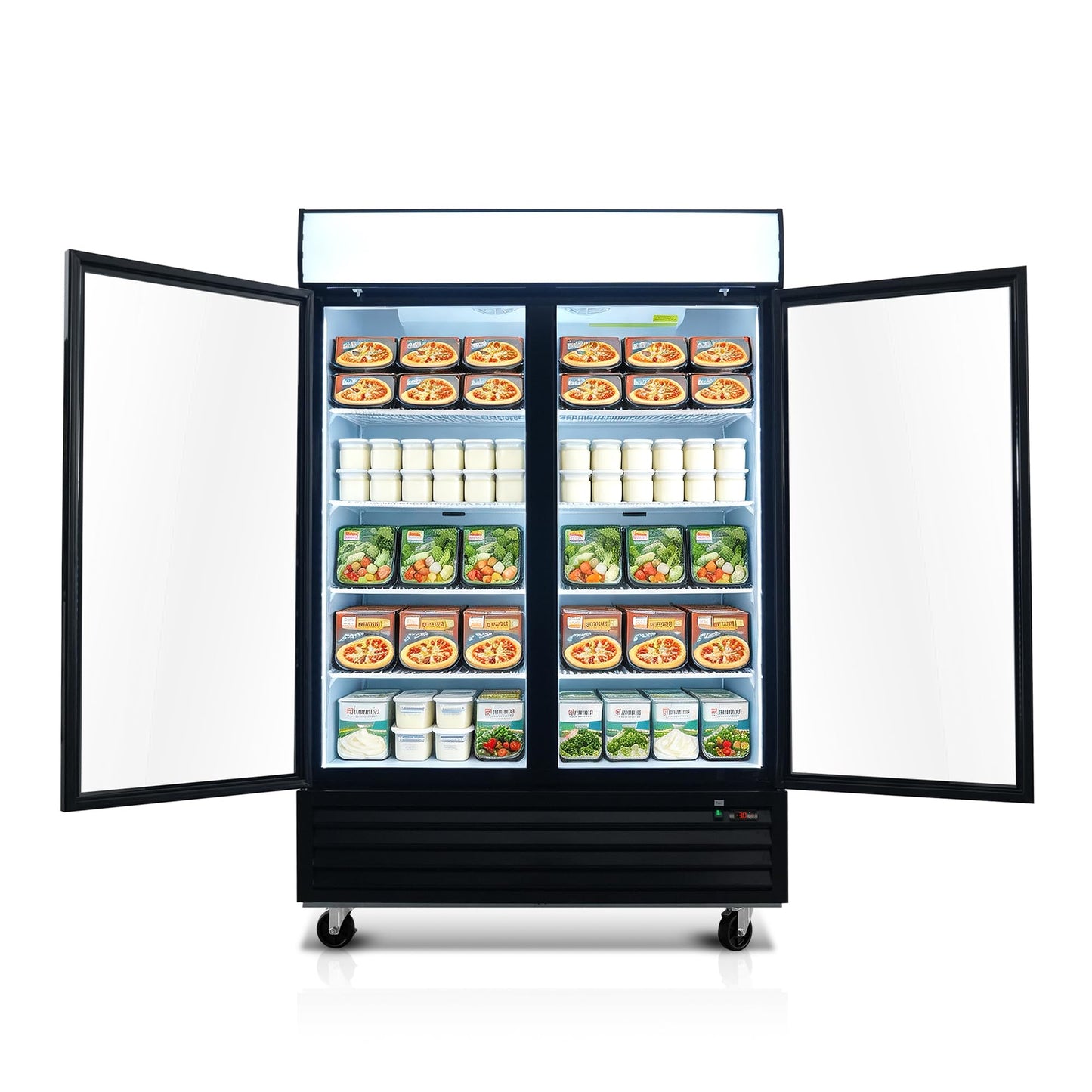 54" Commercial Merchandiser Freezer,46 Cu.ft Commercial Display Freezer with 2 Glass Door,Upright Freeze Storage w/Auto Defrost,LED Lighting & ETL Certified,for Supermarkets,Ice Cream,Black