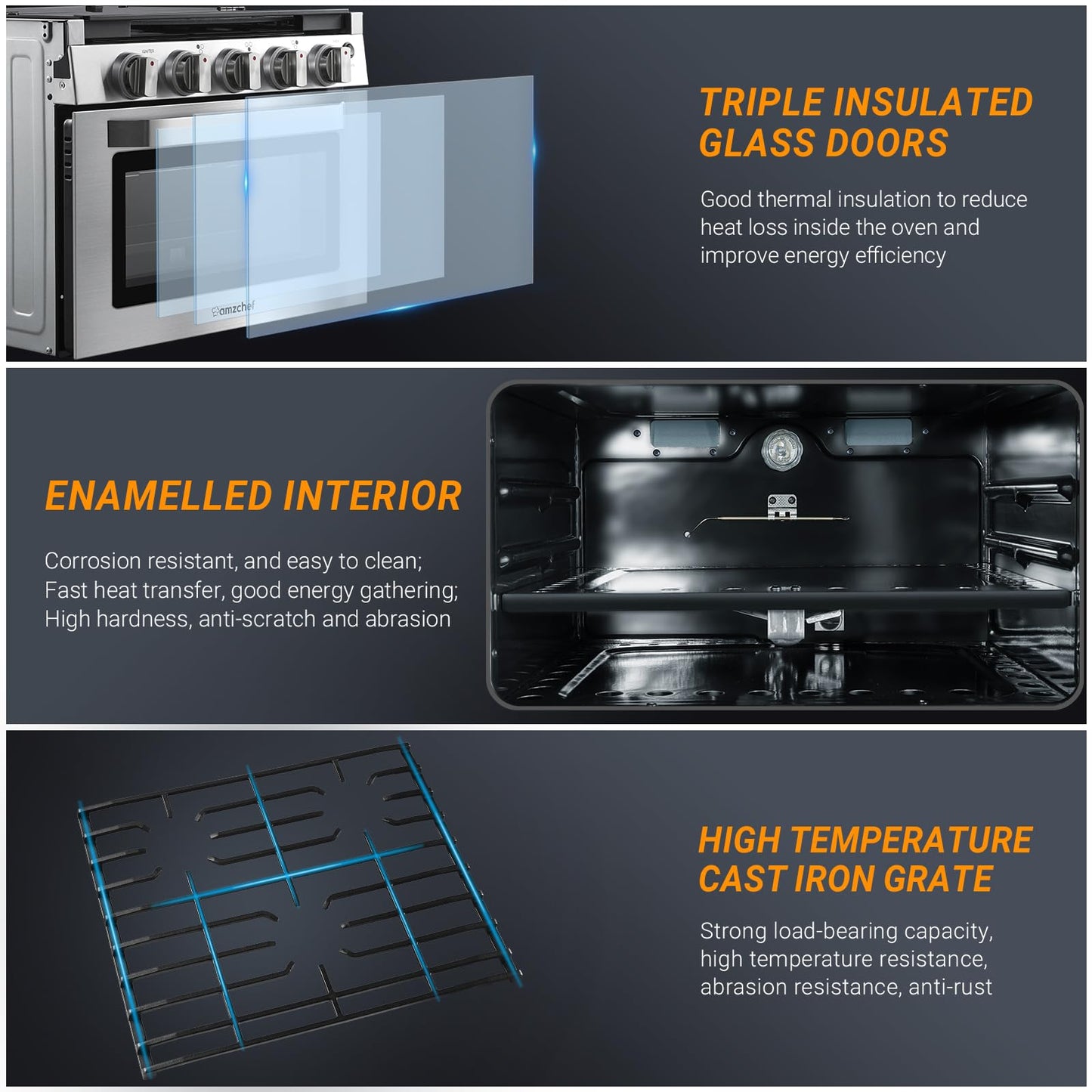 AMZCHEF 17 Inch 3-Burner RV Gas Range with 1.24 Cu.Ft Oven, High Output Propane Stove for Mobile Home, Camper, Apartment, Stainless Steel