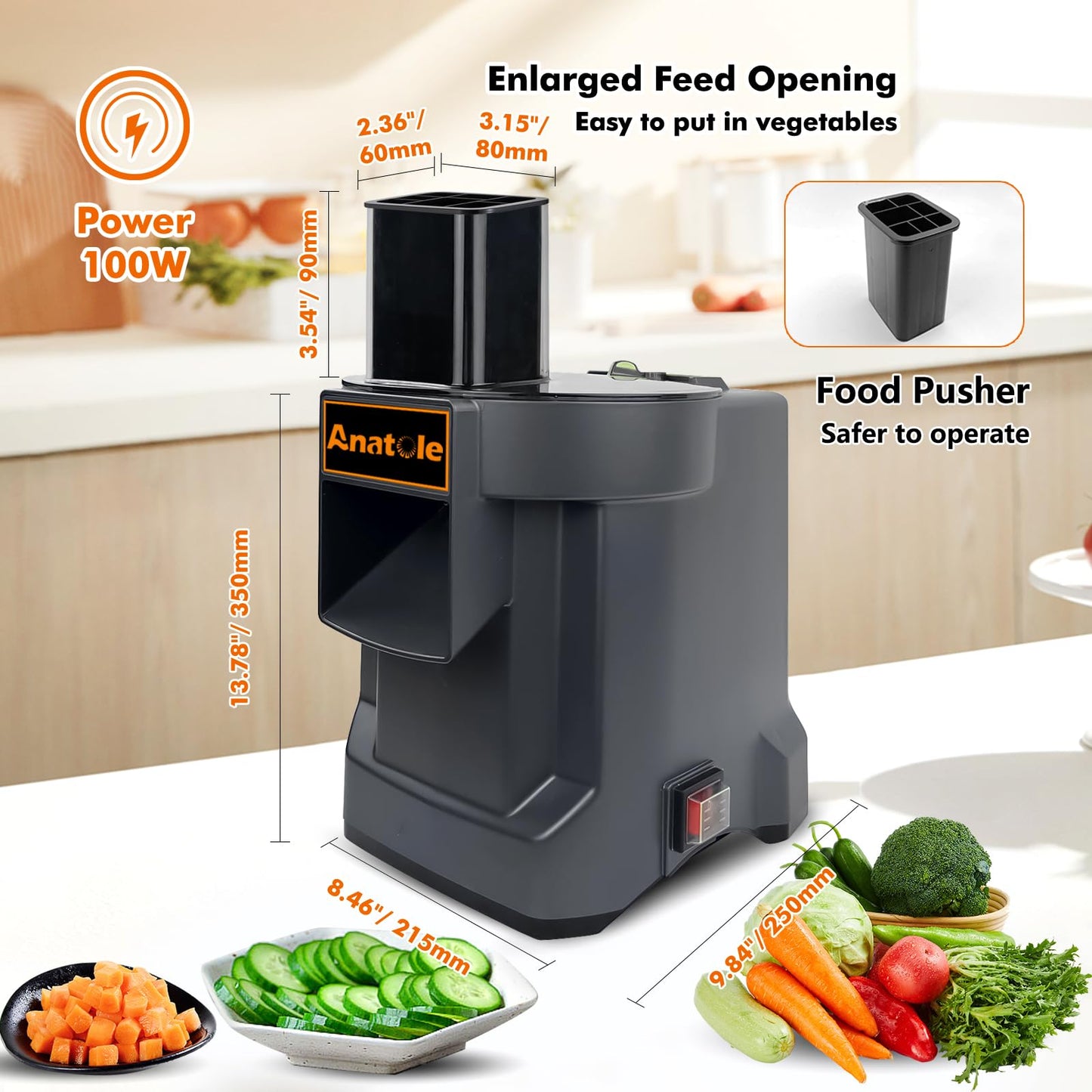 Anatole Electric Vegetable Dicer Commercial Food Processor Heavy Duty Veggie Fruits Chopper with 3 Stainless Steel Blades for Carrot Potato Onion 100W 110V