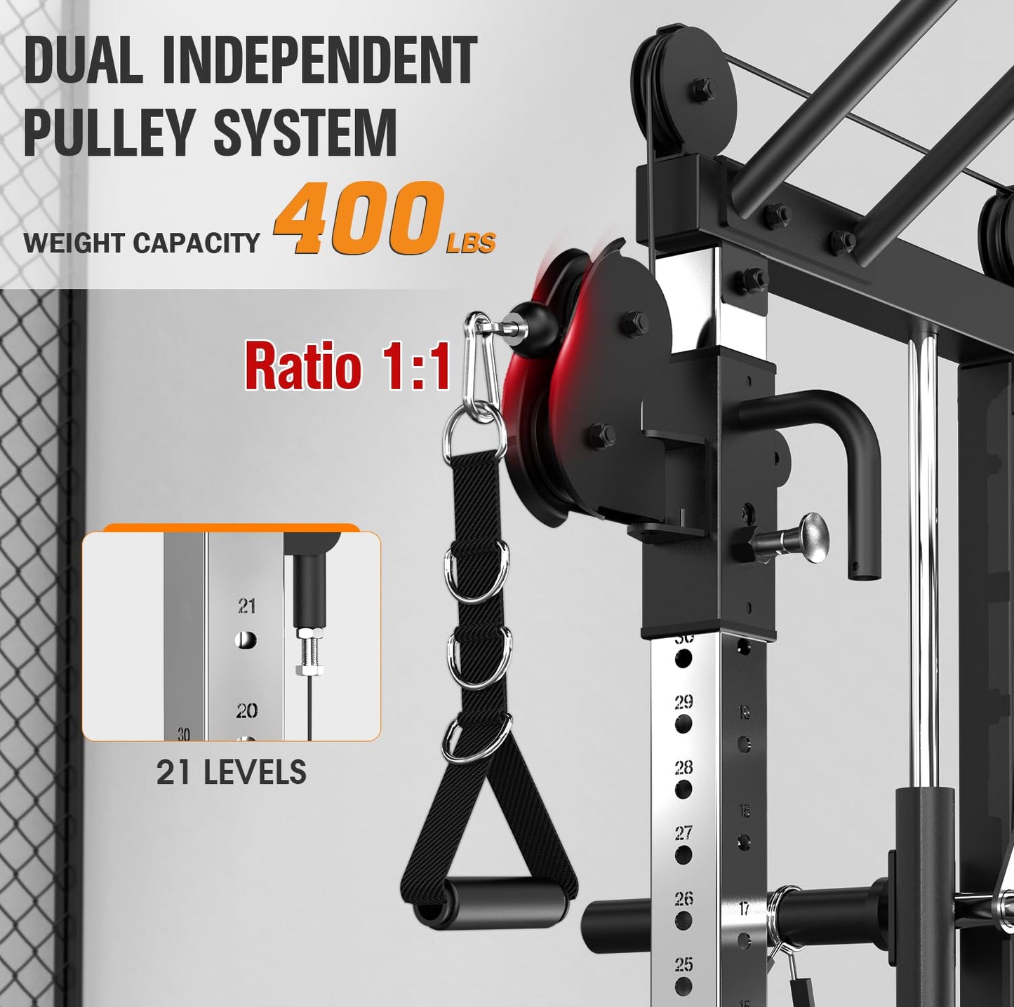 DONOW Smith Machine with Weight Stacks, Heavy Duty Home Gym System Power Cage Cable Crossover Machine Multi-Functional Trainer Ratio 1:1 (AS1 Steel Stacks 374lbs)
