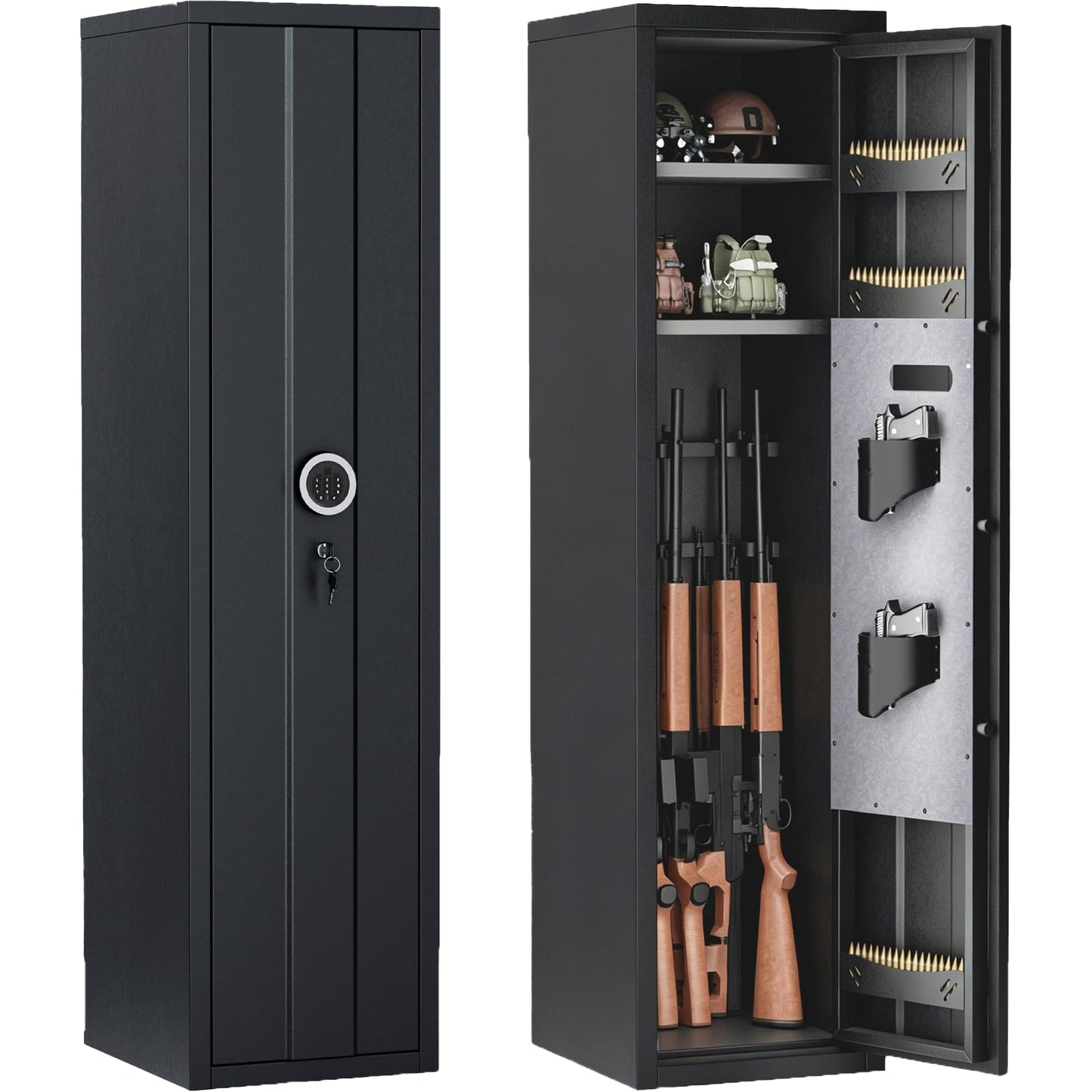 [No Assembly Required] 8-12 Gun Safe for Rifles and Pistols，Rifle Safe with Digital Keypad Lock,Gun Cabinet for Home with Adjustable Racks & Pistol Storage，Heavy Duty Long Gun Safe,57" H