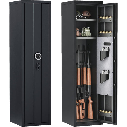 [No Assembly Required] 8-12 Gun Safe for Rifles and Pistols，Rifle Safe with Digital Keypad Lock,Gun Cabinet for Home with Adjustable Racks & Pistol Storage，Heavy Duty Long Gun Safe,57" H