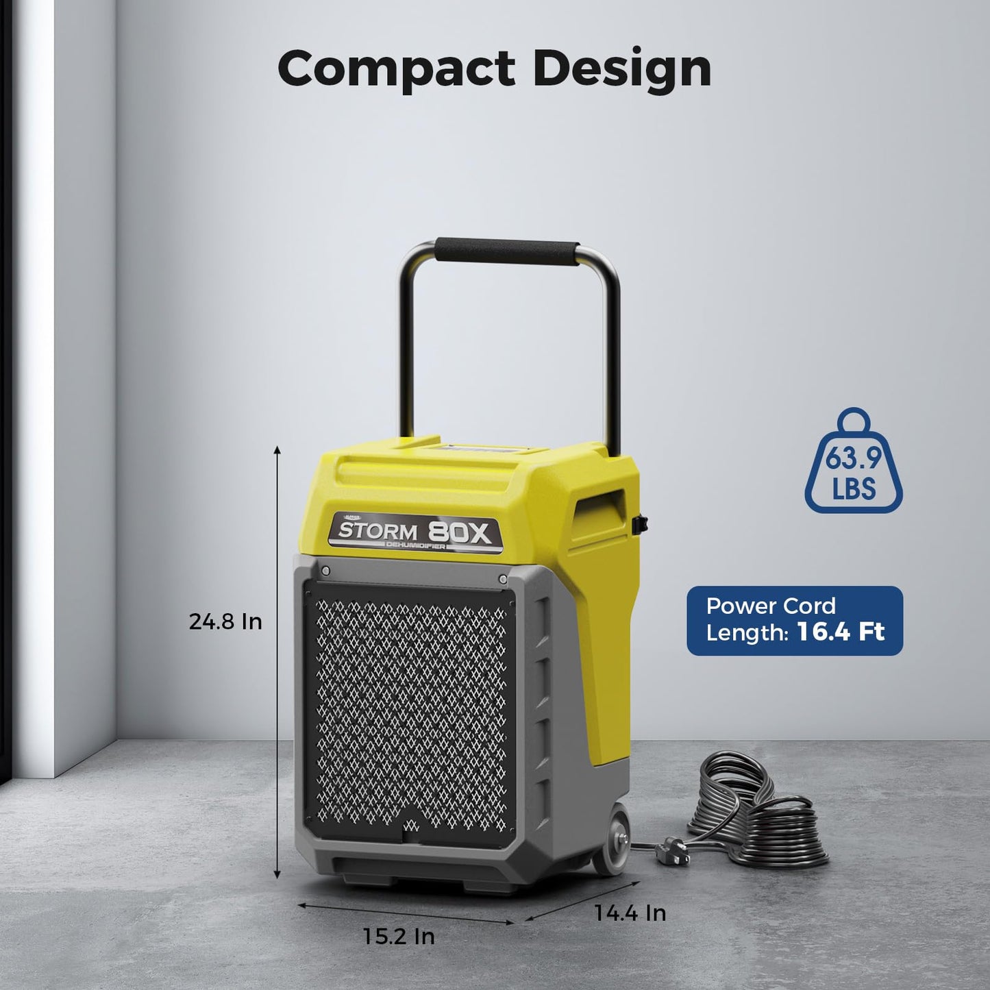 ALORAIR 170 PPD Commercial Dehumidifier with Pump & Drain Hose, LGR Industrial Use, Portable Dehumidifier with Wheels for Water Damage Restore, 6 Year Limited Warranty, Storm 80X (Yellow)