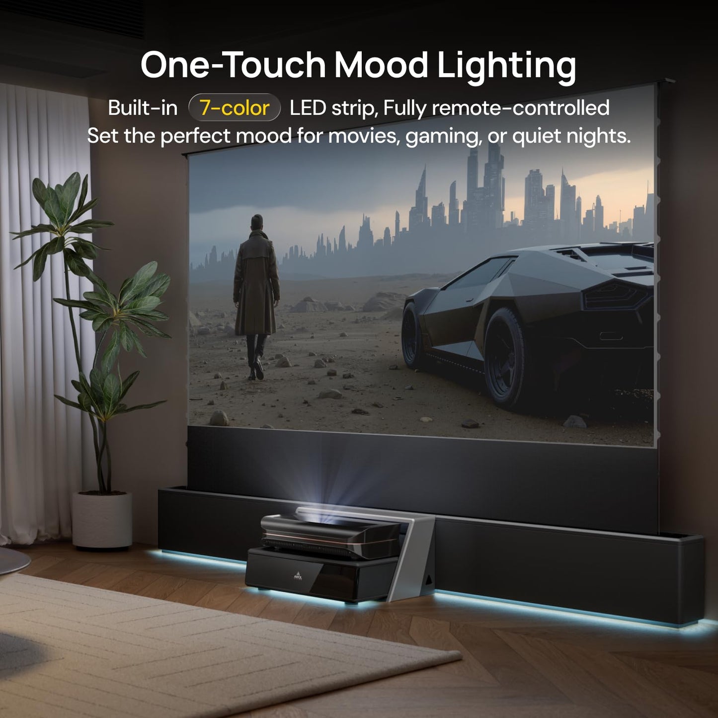 AWOL RGB Glow Station, 130" Universal UST Projector Stand/Base with RGB Ambient Lighting, Remote-Control LED, Cable Management & 4-Outlet Power, Fits Most Ultra-Short-Throw Projectors
