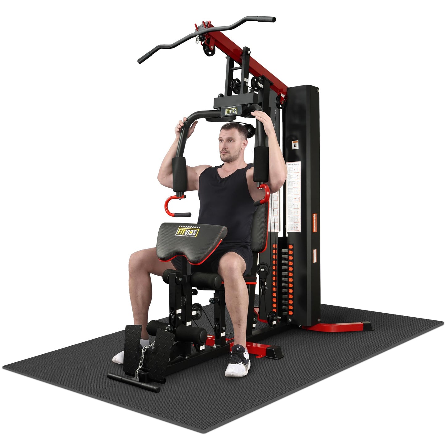 Fitvids Multifunctional Home Gym Equipment with 160 lbs Weight Stack, Full Body Workout Weight Machine with Mat, Strength Training Exercise Equipment with Pulley System & Leg Press, All-in-One Workout