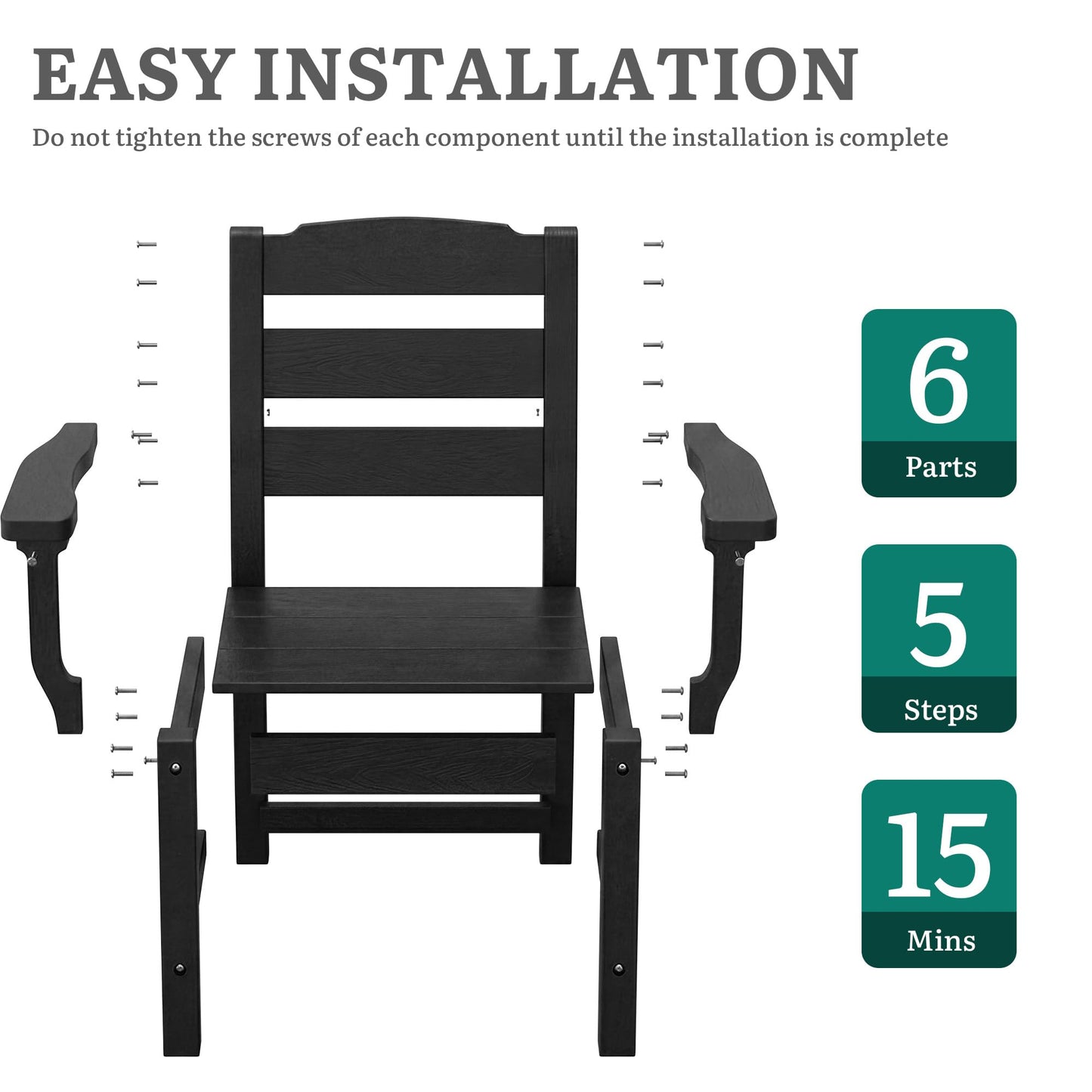 YITAHOME Wood-Grain Textured Resin Patio Dining Chairs, 330 LBS Capacity All-Weather Outdoor Chairs, Sturdy Wide Seat for Backyard, Garden, Terrace & Poolside, Black, 2 PCS
