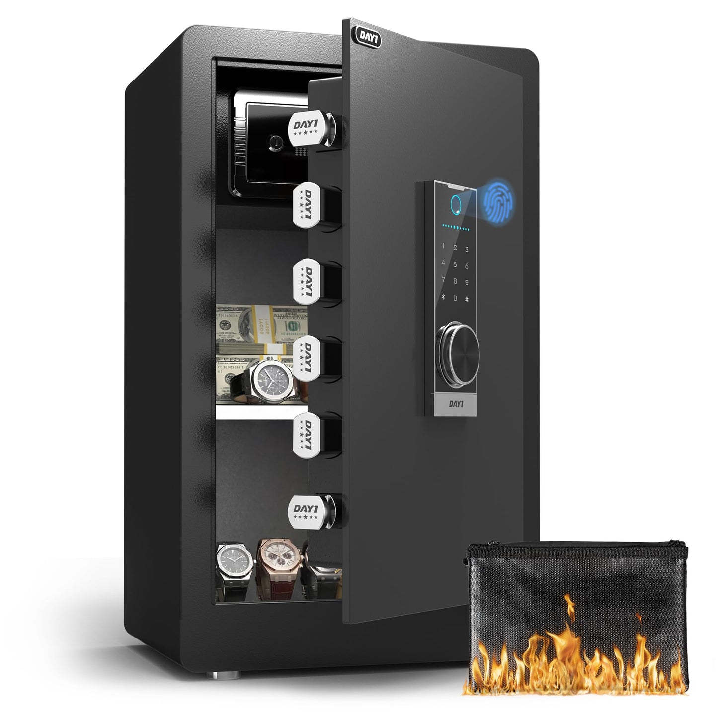 DAYI Biometric Fingerprint Safe Box, 4.0 Cubic Feet Home Safes with Fireproof Bag, Digital Touchpad Security Safe for Money Cash Documents, Dual Alarm System - 70 Pro