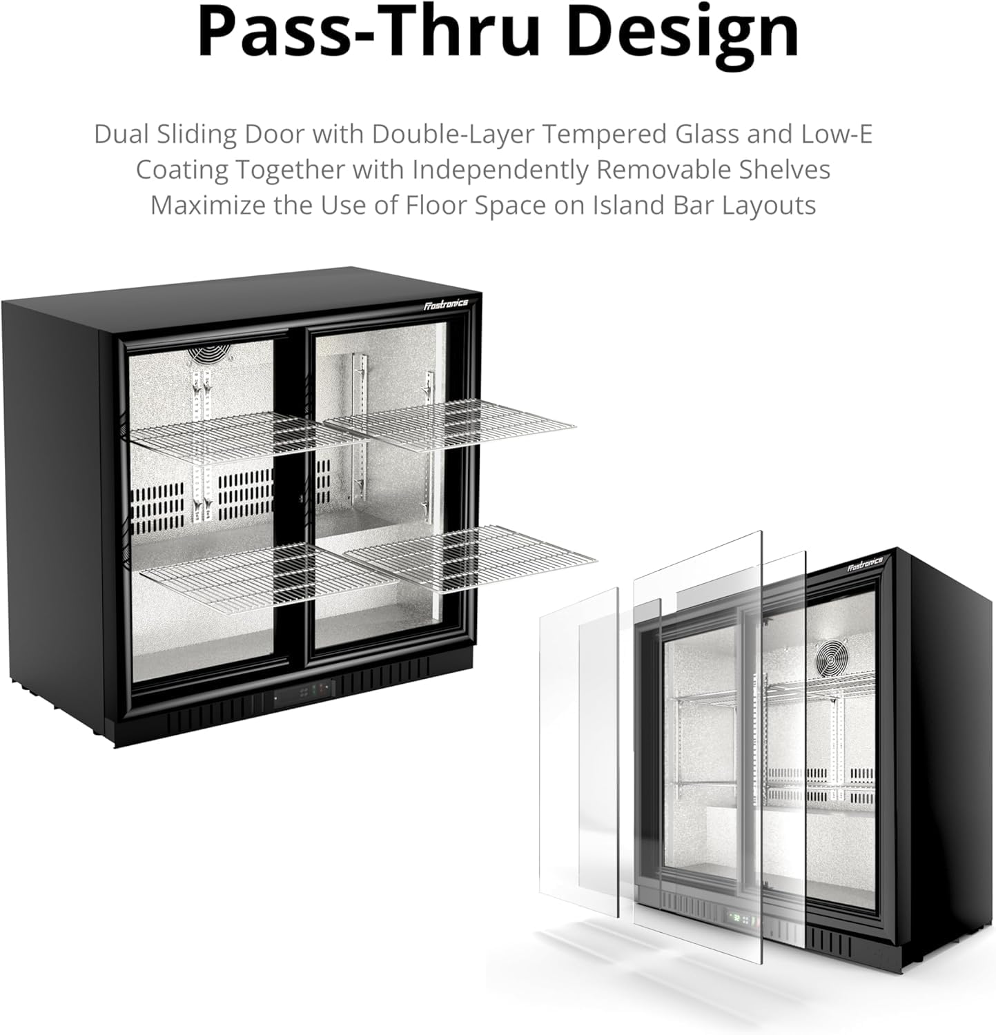 Frostronics 36 Inch 228 Cans Double Door Back Bar Beverage Cooler, 6.5 cu. ft. Under Counter Glass Bar Fridge With Sliding Door, Lockable, 32-50F Display Refrigerator, ETL & NSF7 Certified