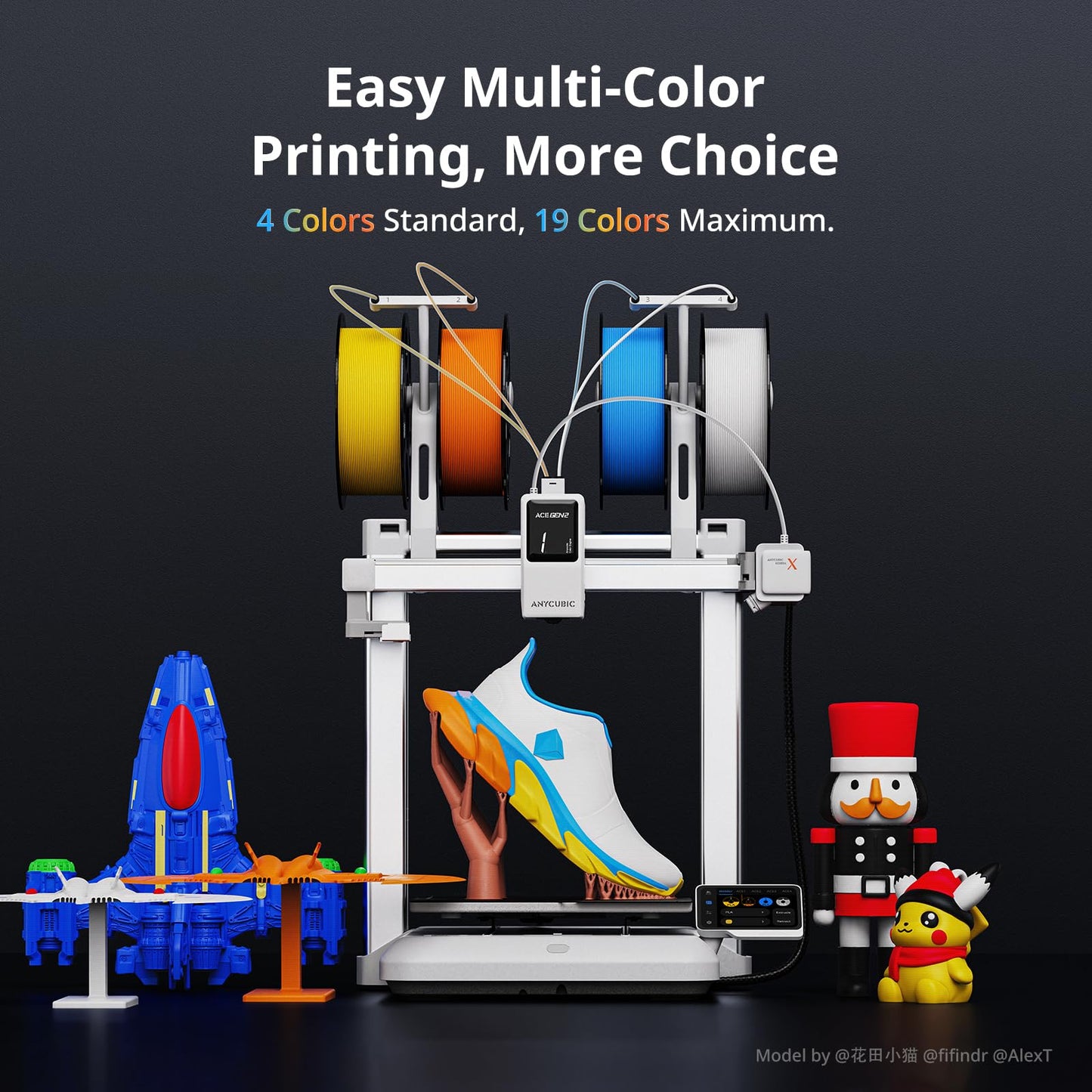 ANYCUBIC Kobra X Fast 3D Printer, Native 4-Color & 19-Color Maximum with 4 ACE 2 Pro, High Speed, Large Build Volume 260*260*260mm, FDM with Auto Leveling for Print Farm Bulk Production Model Sellers