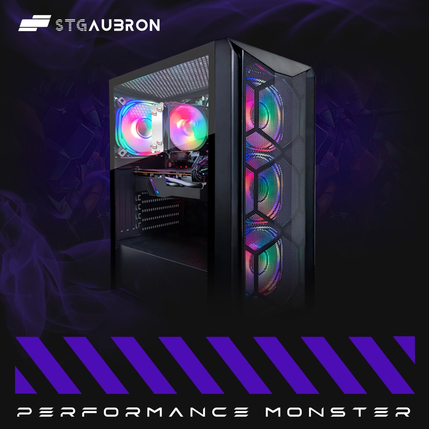 STGAubron Gaming PC Desktop Computer, AMD Ryzen 5 5500 up to 4.2G, GeForce RTX 3060 12G, 16G DDR4, 1T SSD, WiFi 6, BT 5.2, RGB Fan x4, Windows 11 Home