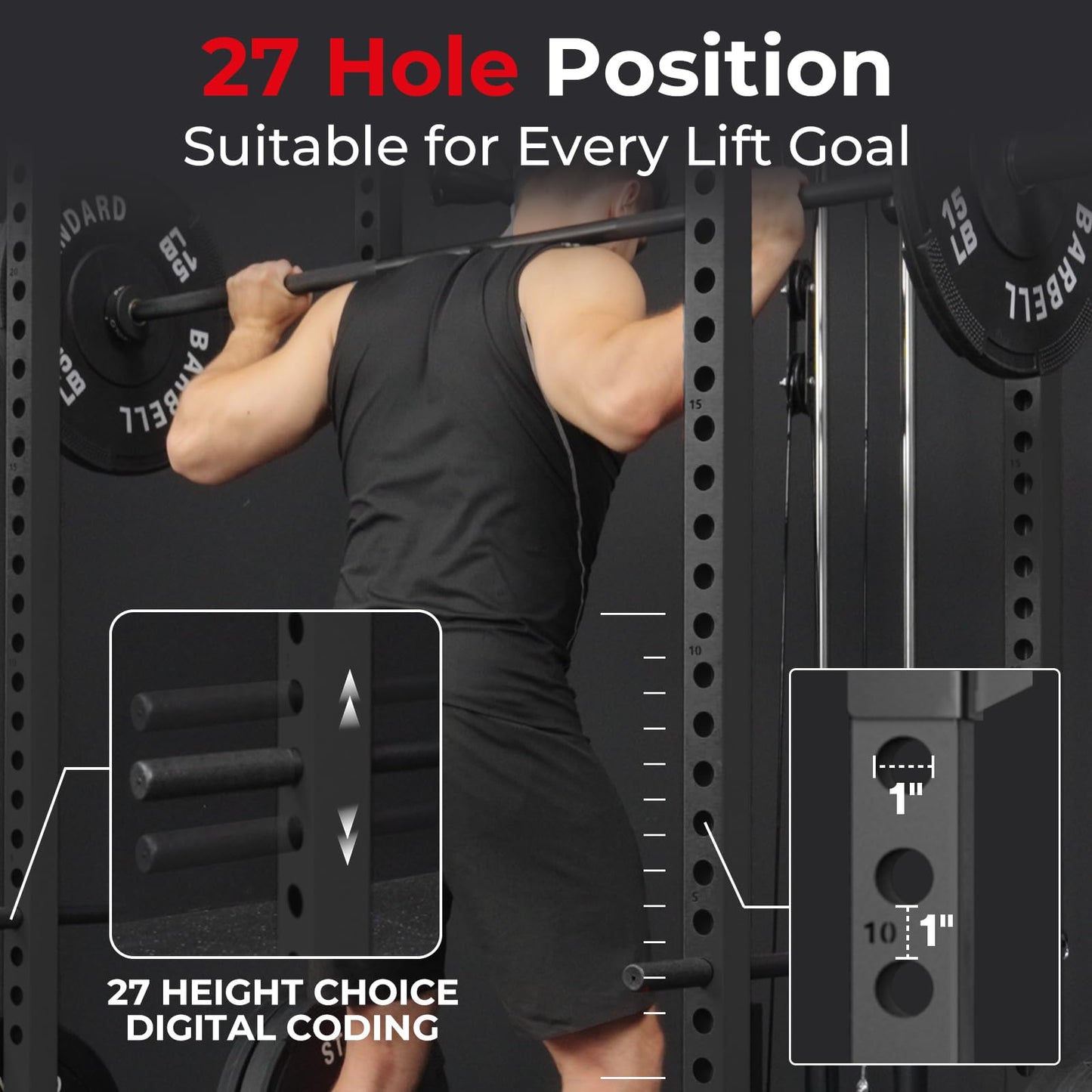 Mikolo F4 2.0 Power Cage with Dual-Track Smooth Pulley System, 1200LBS Power Rack with Leg Hold-Down for Heavy LAT Pulldowns, All-in-One Squat Rack with More Training Attachments for Home Gym (Black)