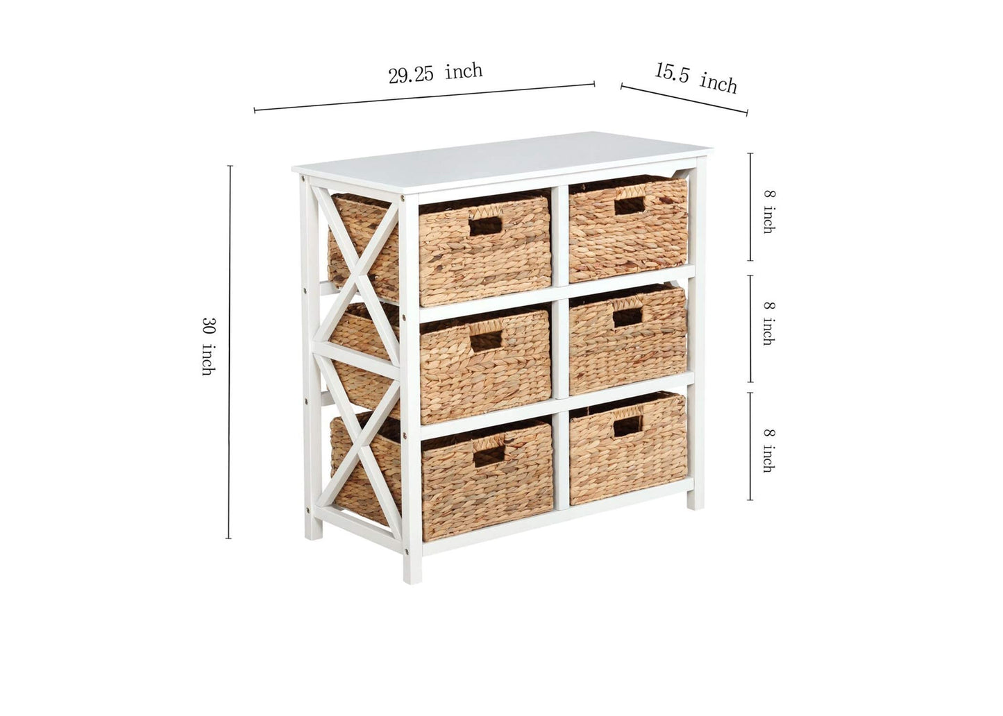 eHemco 3 Tier X-Side End Storage Cabinet Table, White