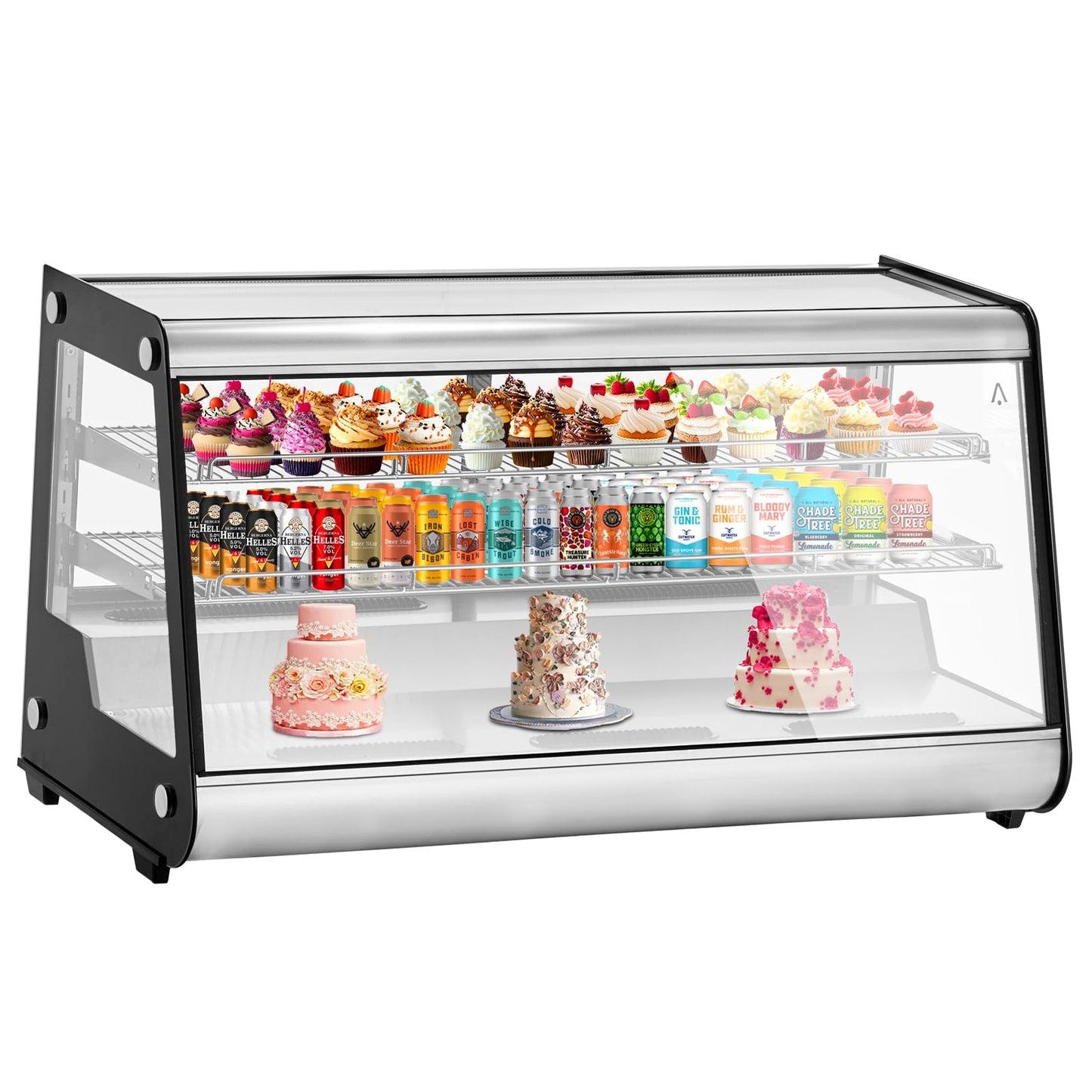 IDEALHOUSE 8.1 Cu.Ft Commercial Glass Door Refrigerator | Countertop Display Fridge with LED Lighting for Bakeries, Cafes, Convenience Stores | Energy Efficient, Adjustable Shelves, Auto-Closing Door