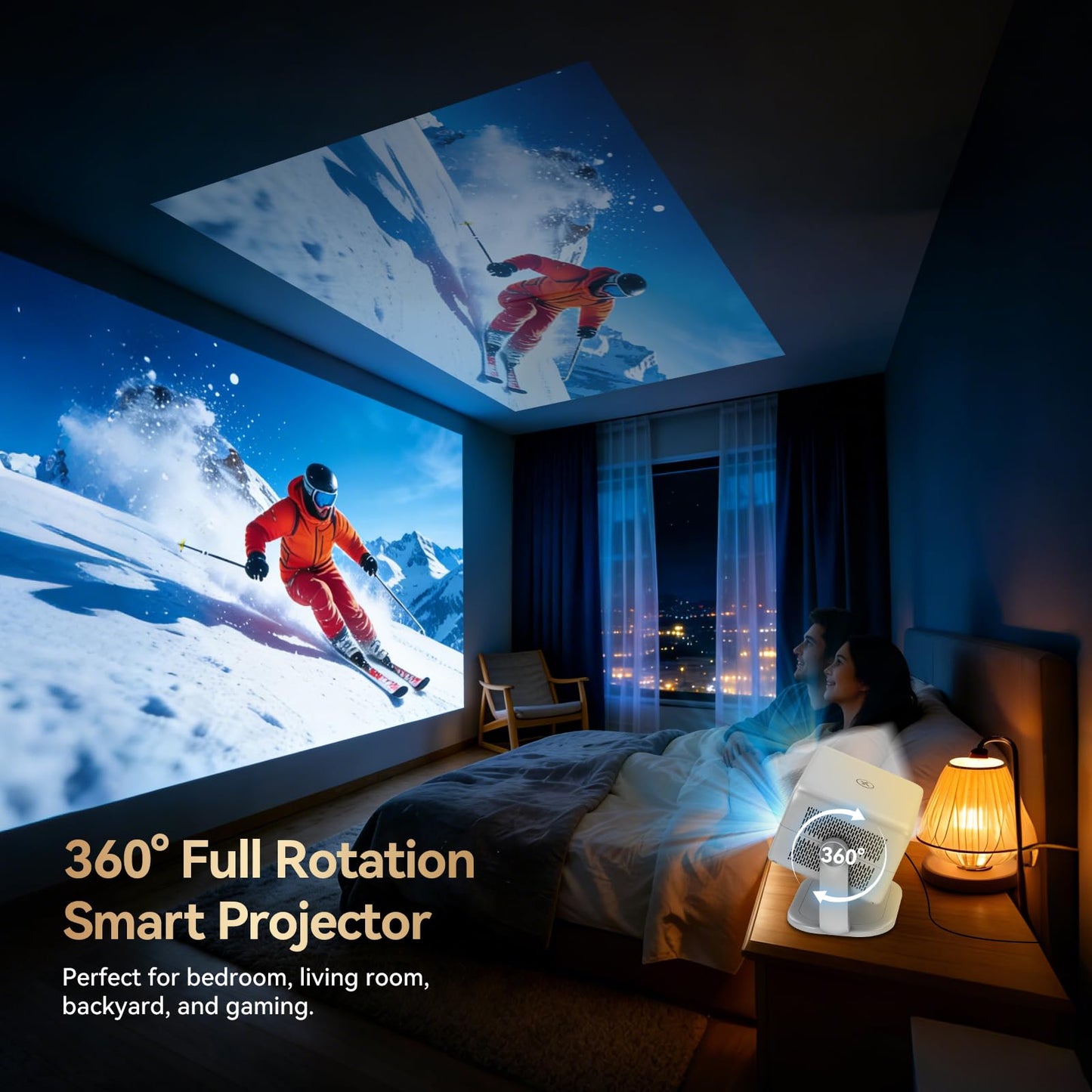 Projector with WiFi and Bluetooth, Officially Licensed App & Native 1080P, Auto Focus & Keystone Outdoor Movie Projector, 4K Supported for Dorm/Ceiling/Home Theater/Bedroom