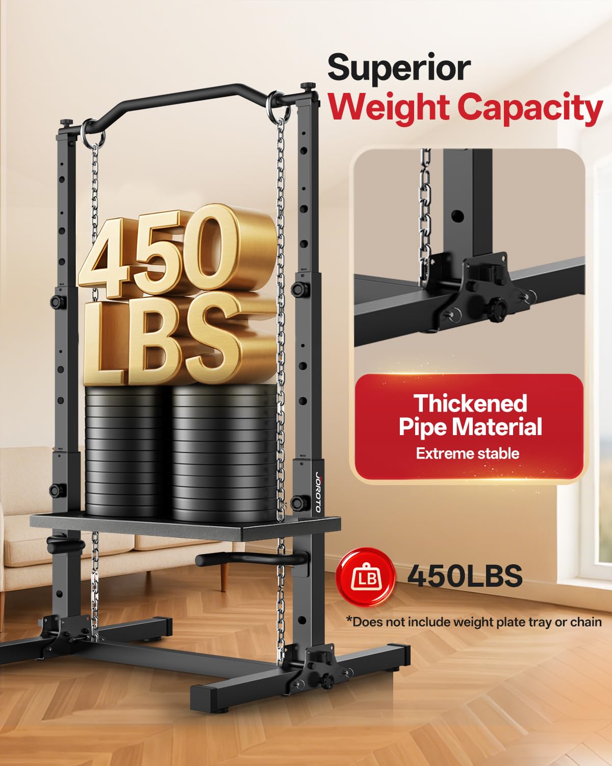 JOROTO Foldable Pull Up Dip Station, Pull Up Bar Free Standing for Home Gym, 450LBS Stable Power Tower, Adjustable Height Multifunction Pull Up Stand, Strength Training Equipment for Men Women