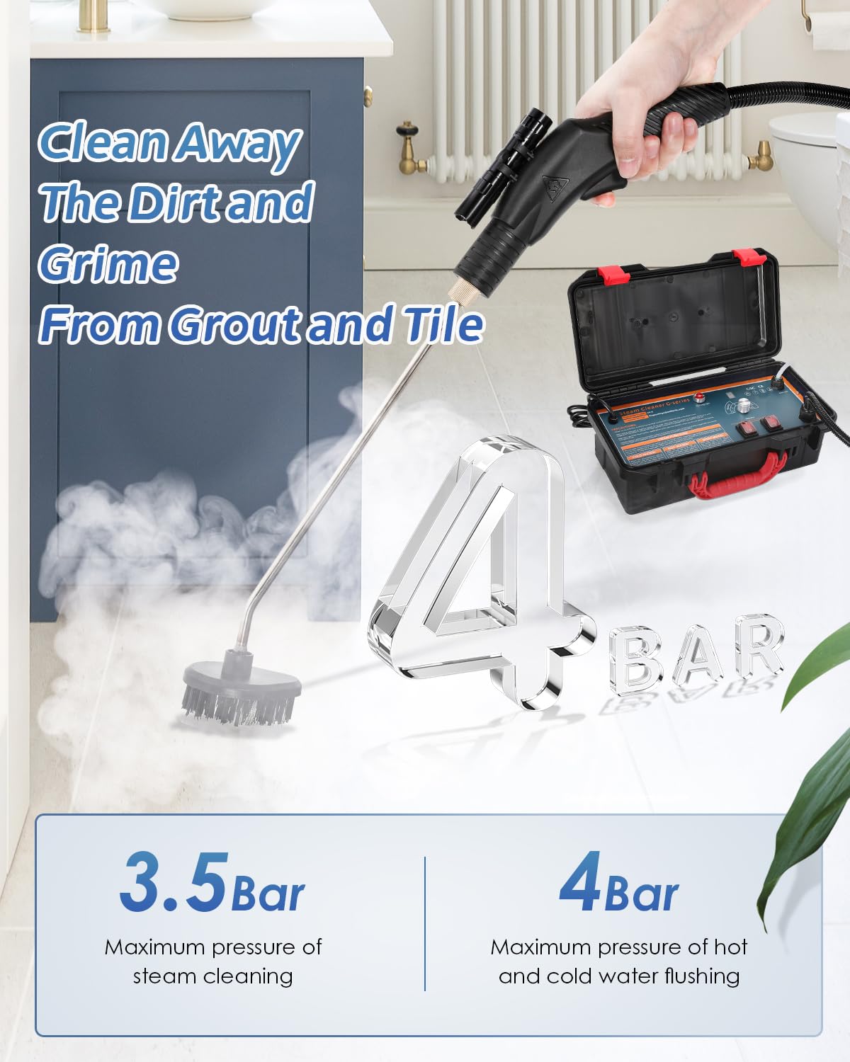 Hapyvergo High Pressure Steam Cleaner, 1700W High Temp Portable Steamer Machine for Cleaning, Tankless and Heavy Duty for Commercial Home Use Grout Tile Kitchen Bathroom Car Detailing