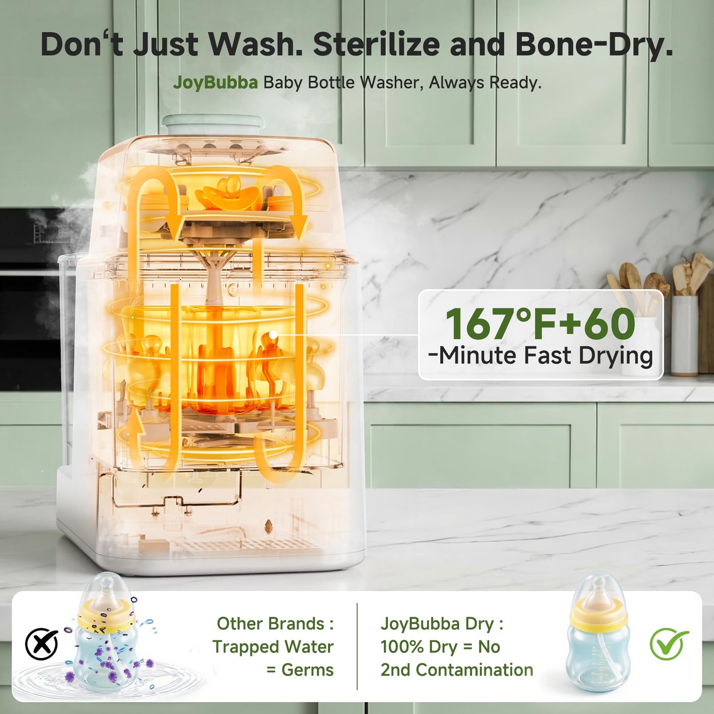 JoyBubba Bottle Washer, Sterilizer & Dryer – 4-in-One Cleaner for Baby Bottles, Pump Parts & Baby Essentials with 3 High-Temp Sterilization Modes, Includes 60 Cleaning Tablets – Saves Time & Effort.
