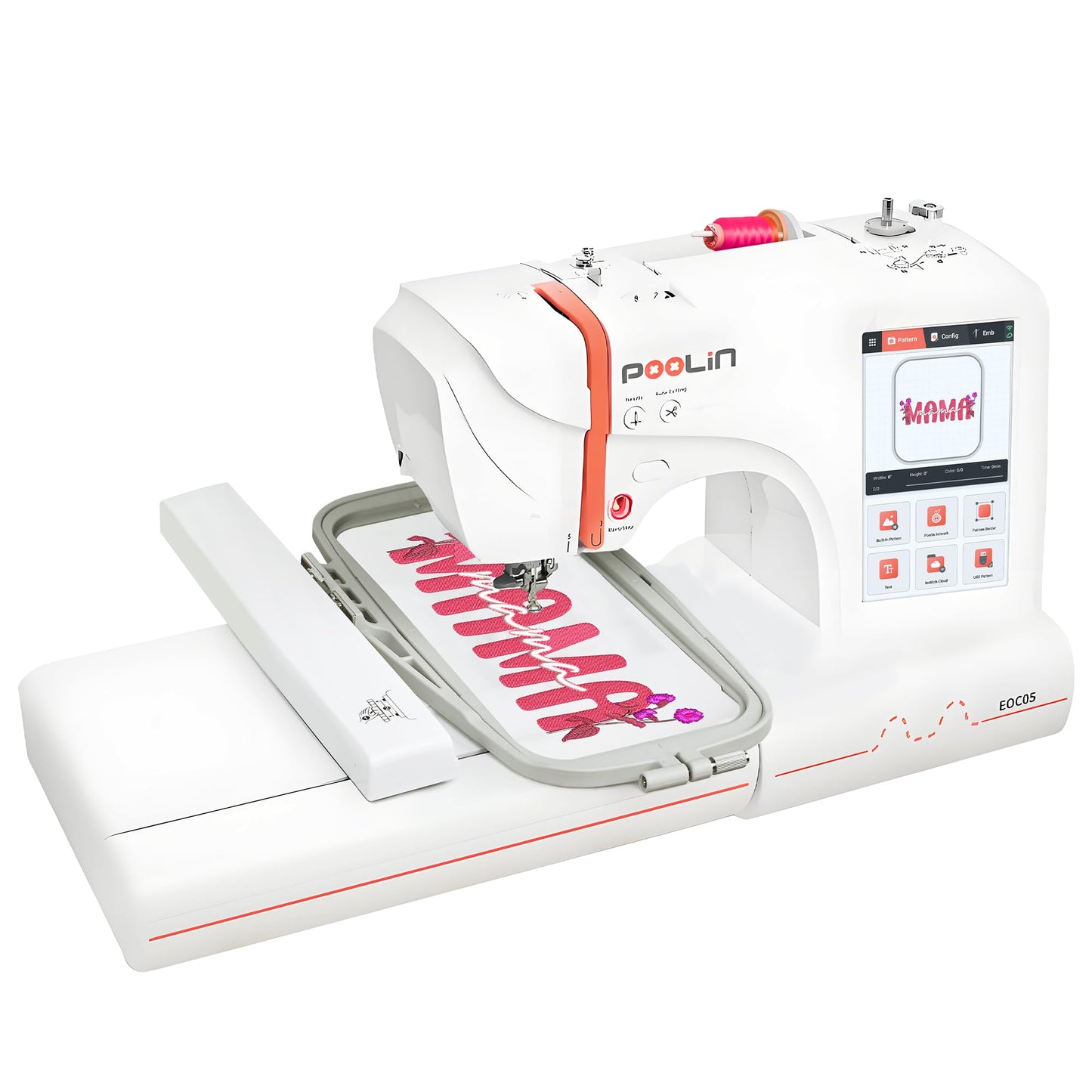 PooLin EOC05 Embroidery Machine for Beginners, Large 7" Touchscreen Easy to Use, 4"x9.25" Embroidery Area, WiFi Design Transfer Home DIY Machine for Learning and Personal Projects