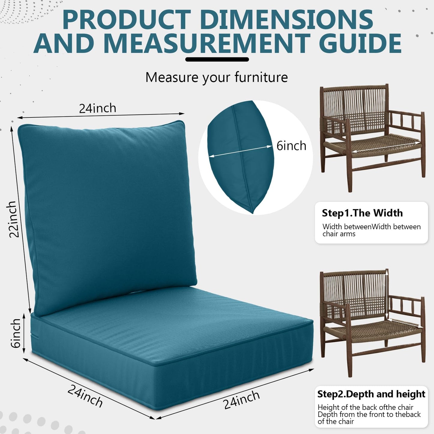 24" x 24" x 6" Outdoor Deep Seat Cushions Set - 4 Set Waterproof & Fade Resistant Patio Furniture Replacement Cushions, Non-Slip Outdoor Cushions Fit Loveseats, Couches, Chairs, and Sofas.