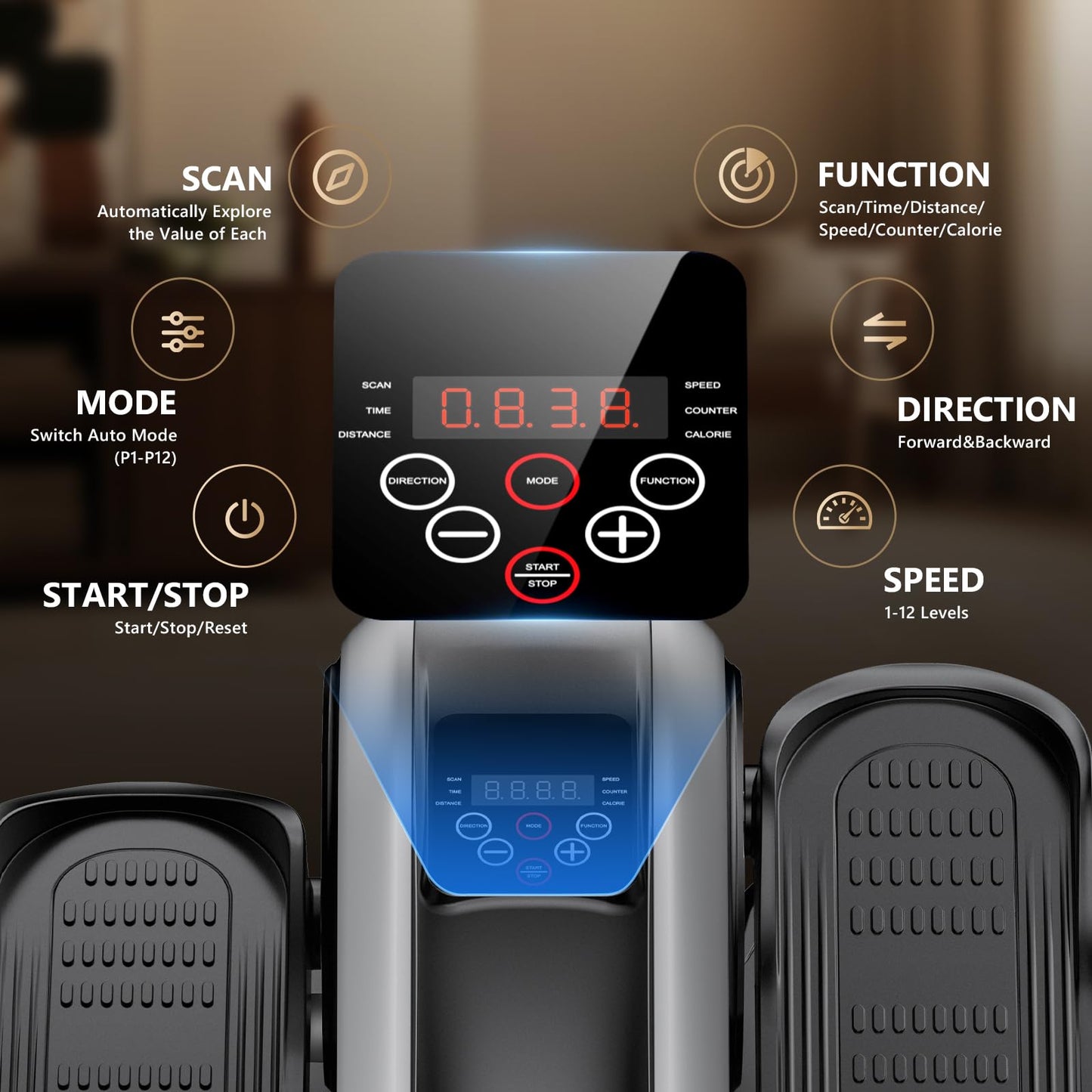 LVPIMAN Under Desk Elliptical Machine for Seniors, Large Size Electric Leg Exerciser with 12 Adjustable Speeds & 12 Modes, Remote Control, Elastic Rope, Manual & Auto Mode for Home Office Use