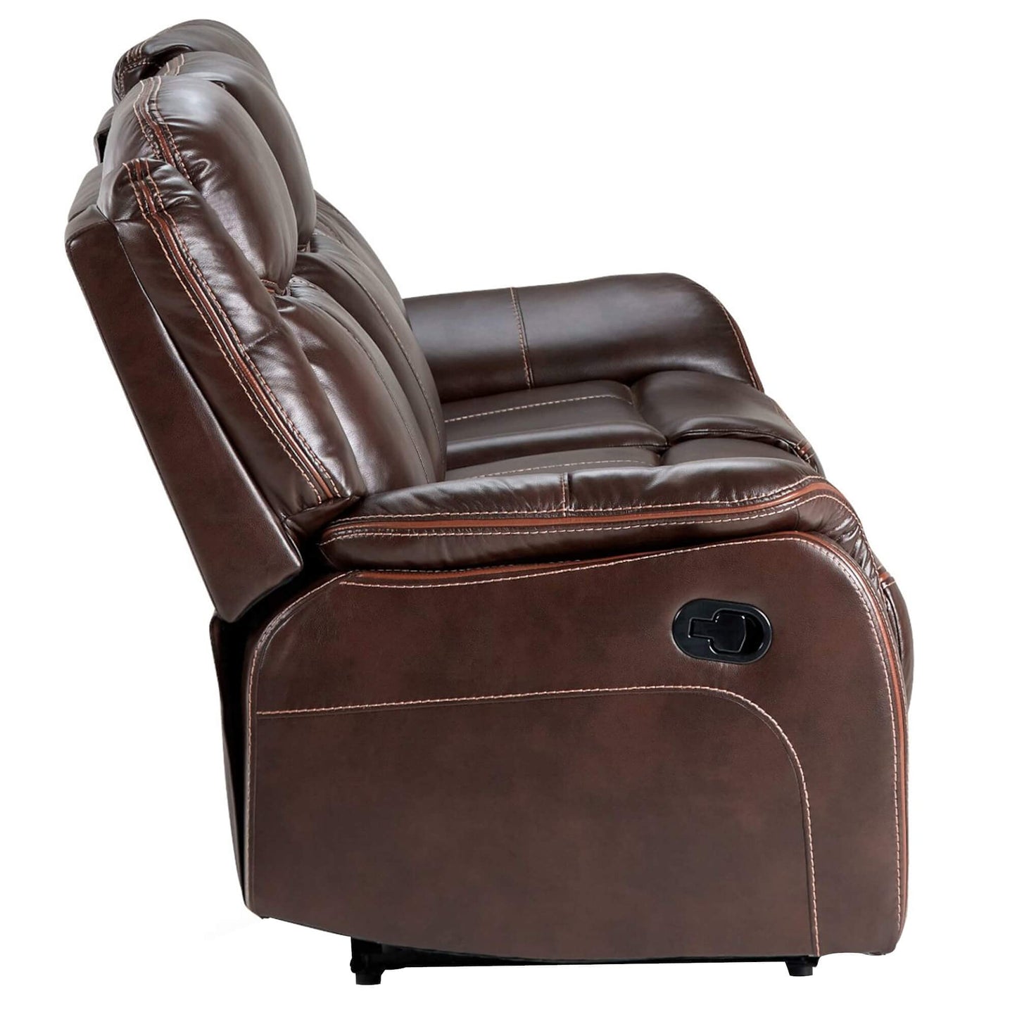 Sunset Trading Avant 86" Wide Dual Reclining Power Drop Down Console | USB, 2 Outlets, Cupholders | Brown Faux Leather Sofas, Deep Seating, (SU-AV8604041-305)