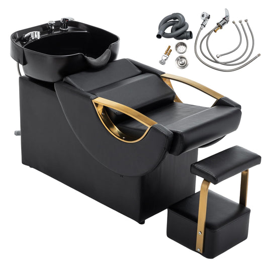 Jaxilyn Professional Shampoo Chair Waterproof PU Leather Salon Hair Washing Unit for Barber Shop & Spa Black