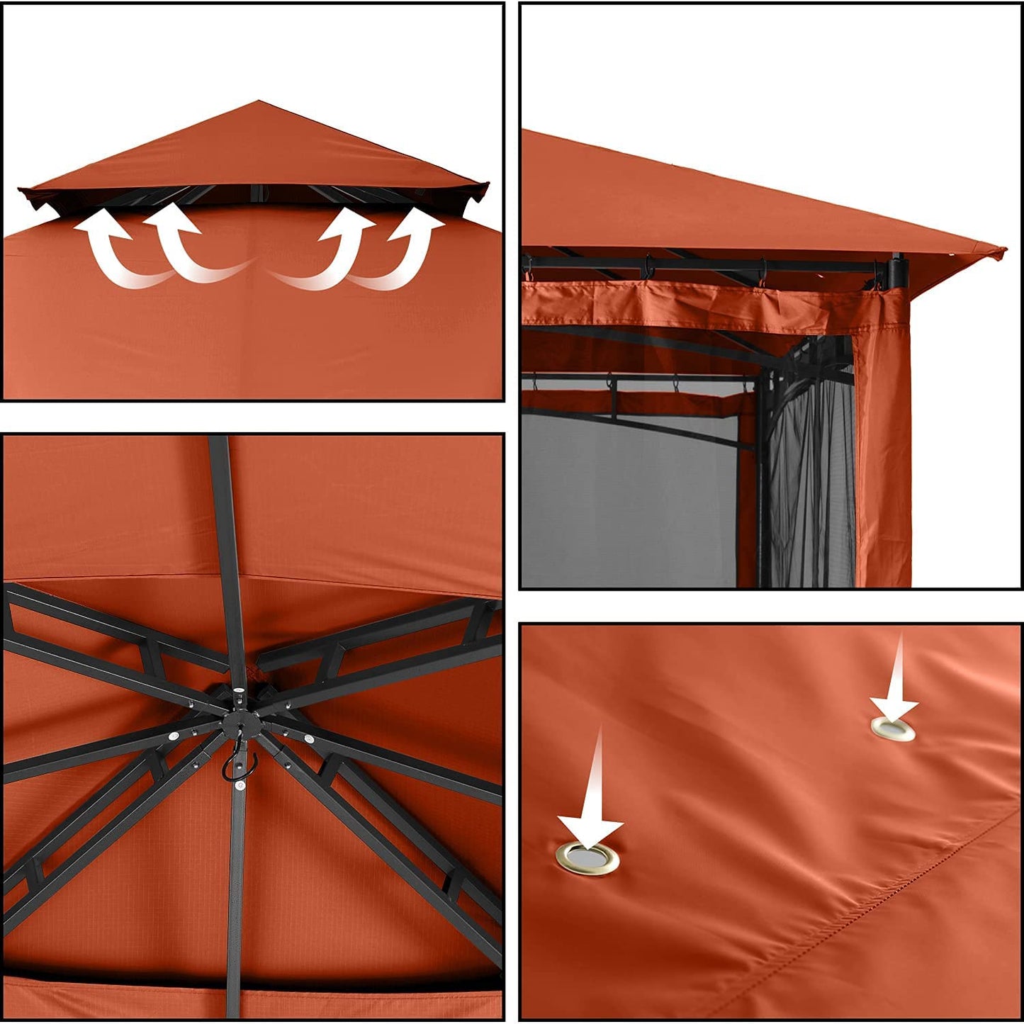 ABCCANOPY Gazebos for Patios 10x12 - Outdoor Steel Frame Gazebo with Mosquito Netting for Lawn Backyard Garden Deck (Rust Red)