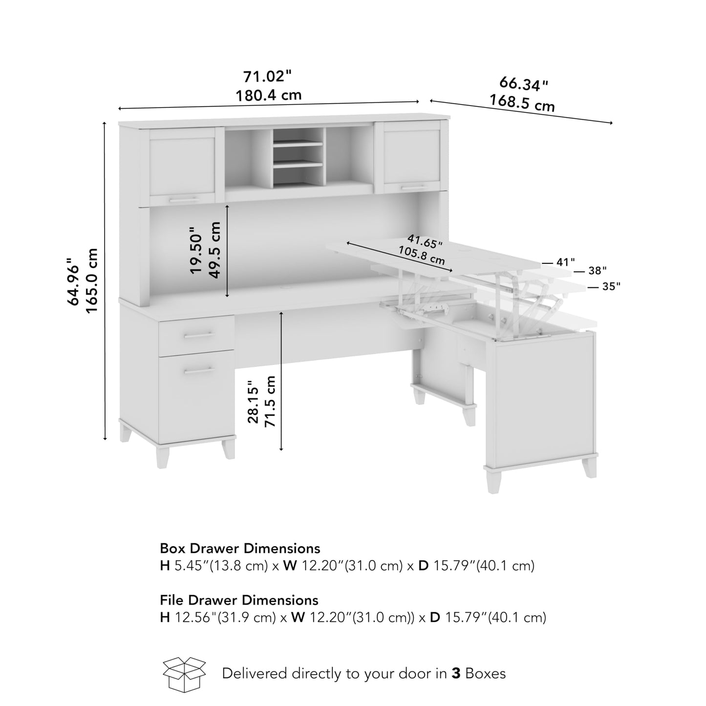 Bush Home 72-Inch L-Shaped Sit to Stand Desk with Hutch, Adjustable Height Standing Corner Computer Desk with Drawers, Shelves and Storage Cabinet, Home Office, Somerset Collection, Platinum Gray