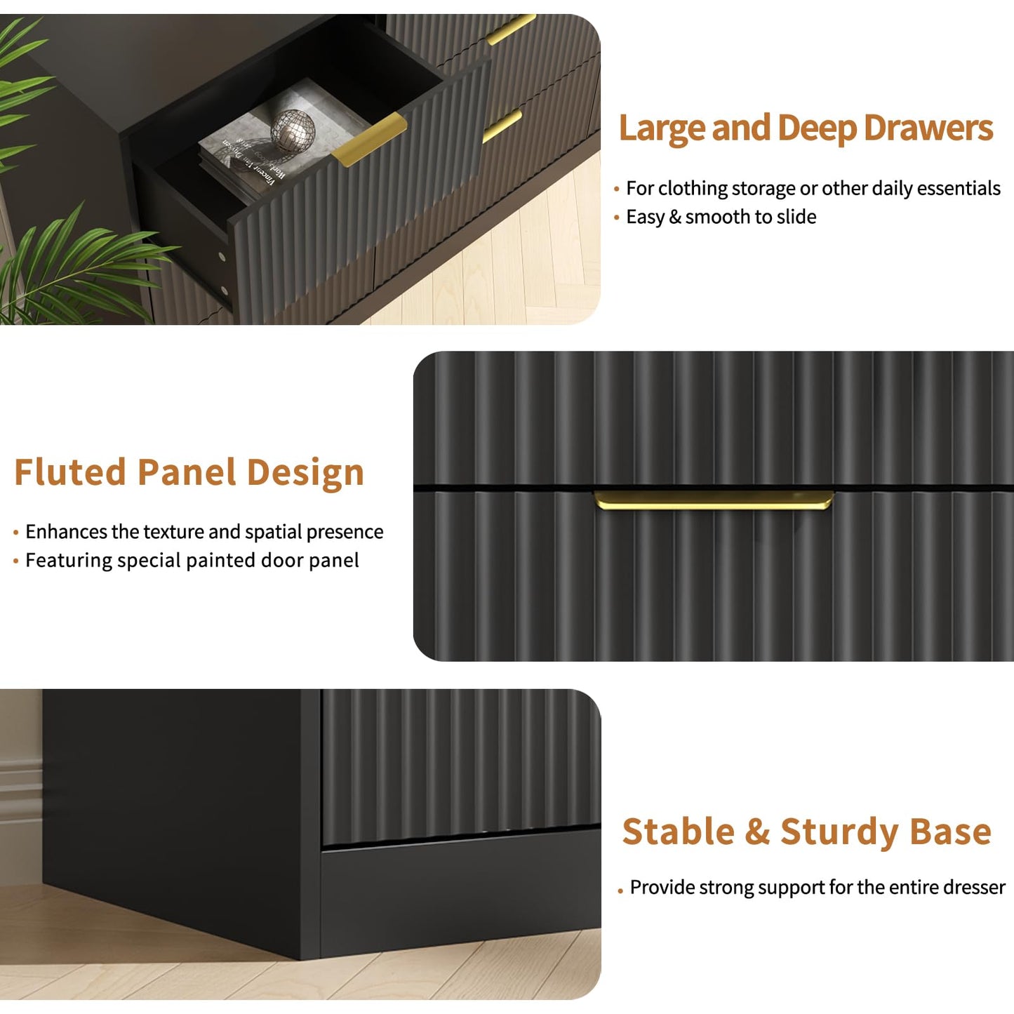 NOVAMAISON Dresser for Bedroom with 9 Drawer, 63” Long Black Dresser Modern Chest of Drawers with Metal Handle, Wood TV Stand Storage Organizer for Bedroom, Living Room, Black