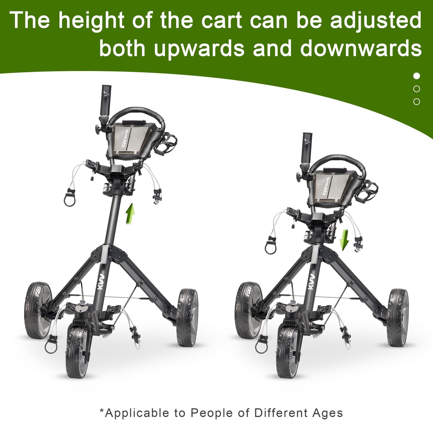 KVV Mini-Pro Deluxe Golf Cart for All Age Groups,Golf Push Cart with Adjustable Upper Bracket, 360 Swivel Front Wheel, Ultra-Compact Size