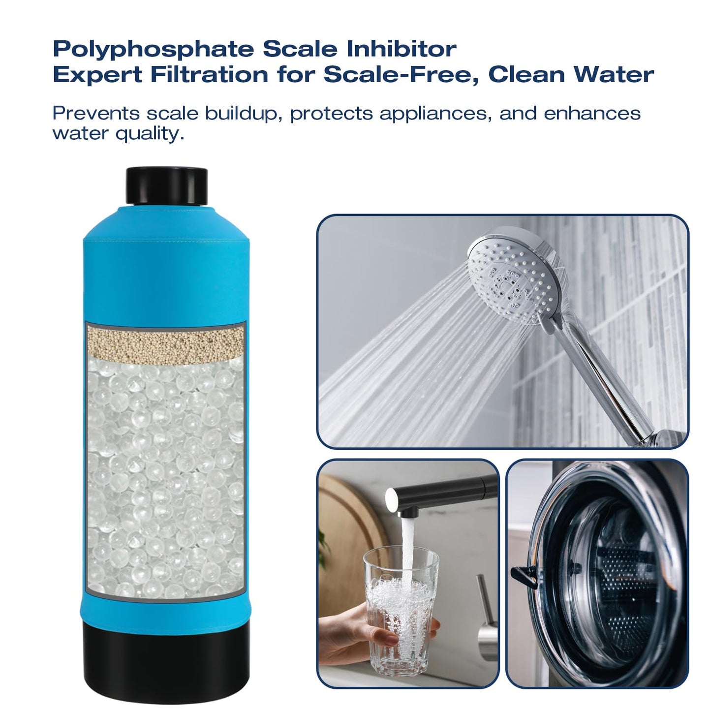H&G Lifestyles Whole House Water Descaler Saltless, NSF Certified Salt Free Water Softener Systems for Well Water & City Water, Anti Scale Buildup,Scale Inhibitor Filter,Silver-Enhanced, 700,000 Gl