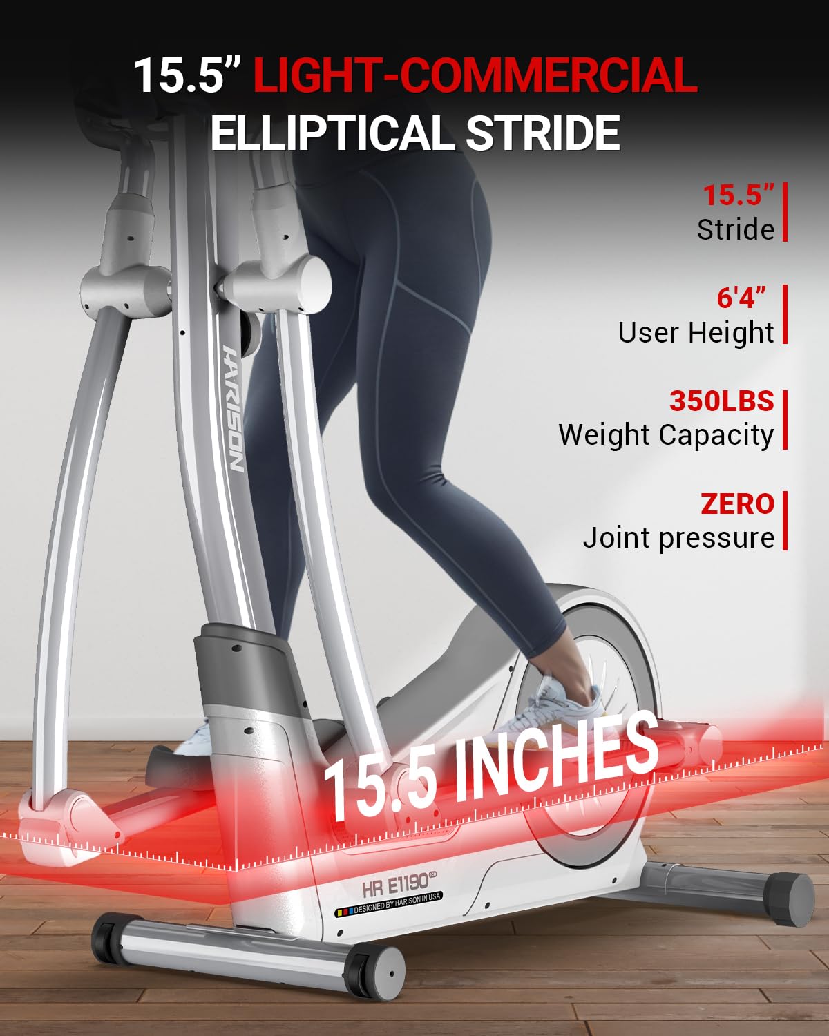 HARISON Elliptical Machine for Home 350 LBS Capacity, Magnetic Elliptical Exercise Machine with 16-Level Resistance Control, Elliptical Trainer (White)