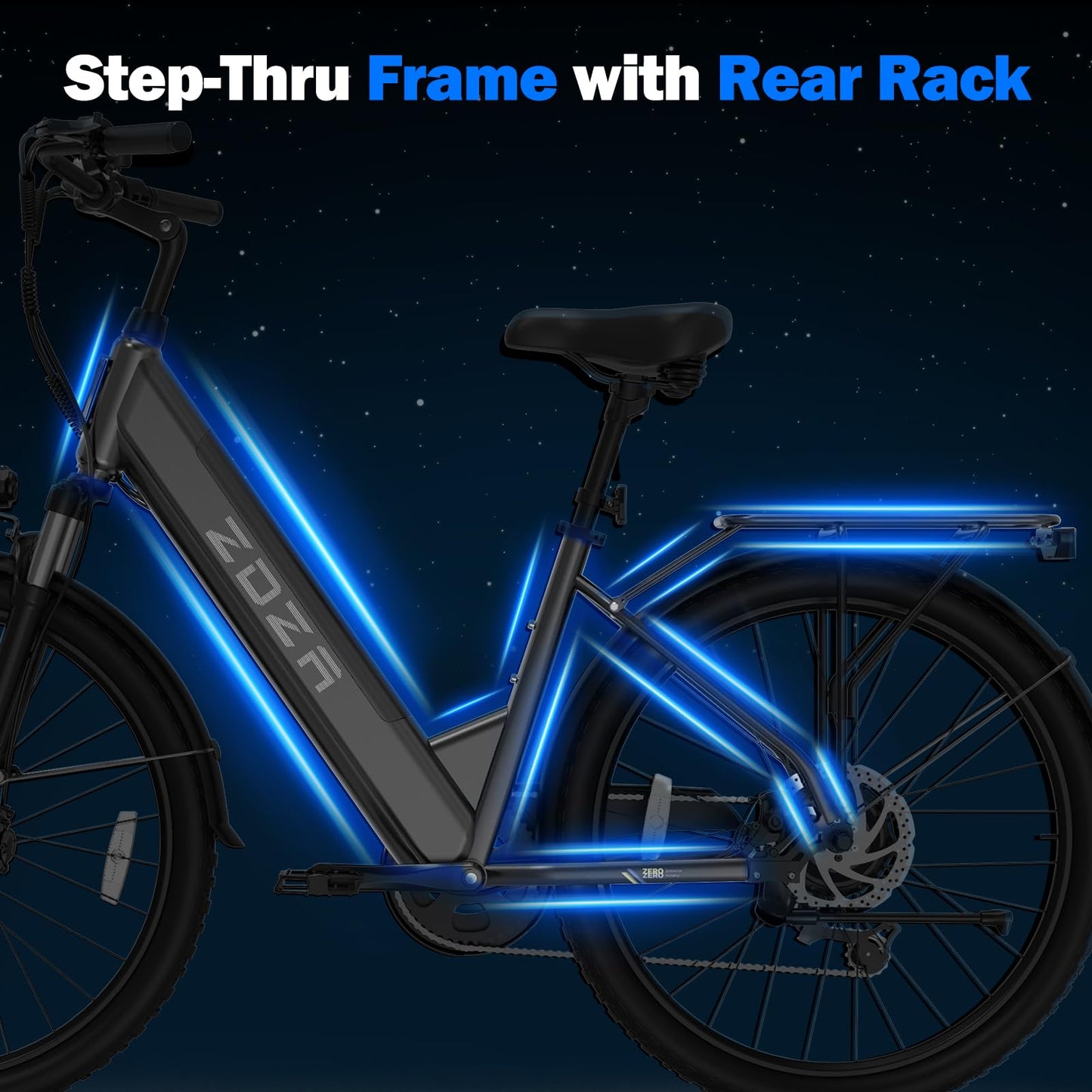 ZDZA Electric Bike for Adults, 1000W Peak Motor, 60 Miles 22Mph Electric Bike, 26" Commuter E Bikes with 48V 10.4Ah Removable Battery, Step-Thru Ebike, Adjustable Stem, 7-Speed & Front Suspension